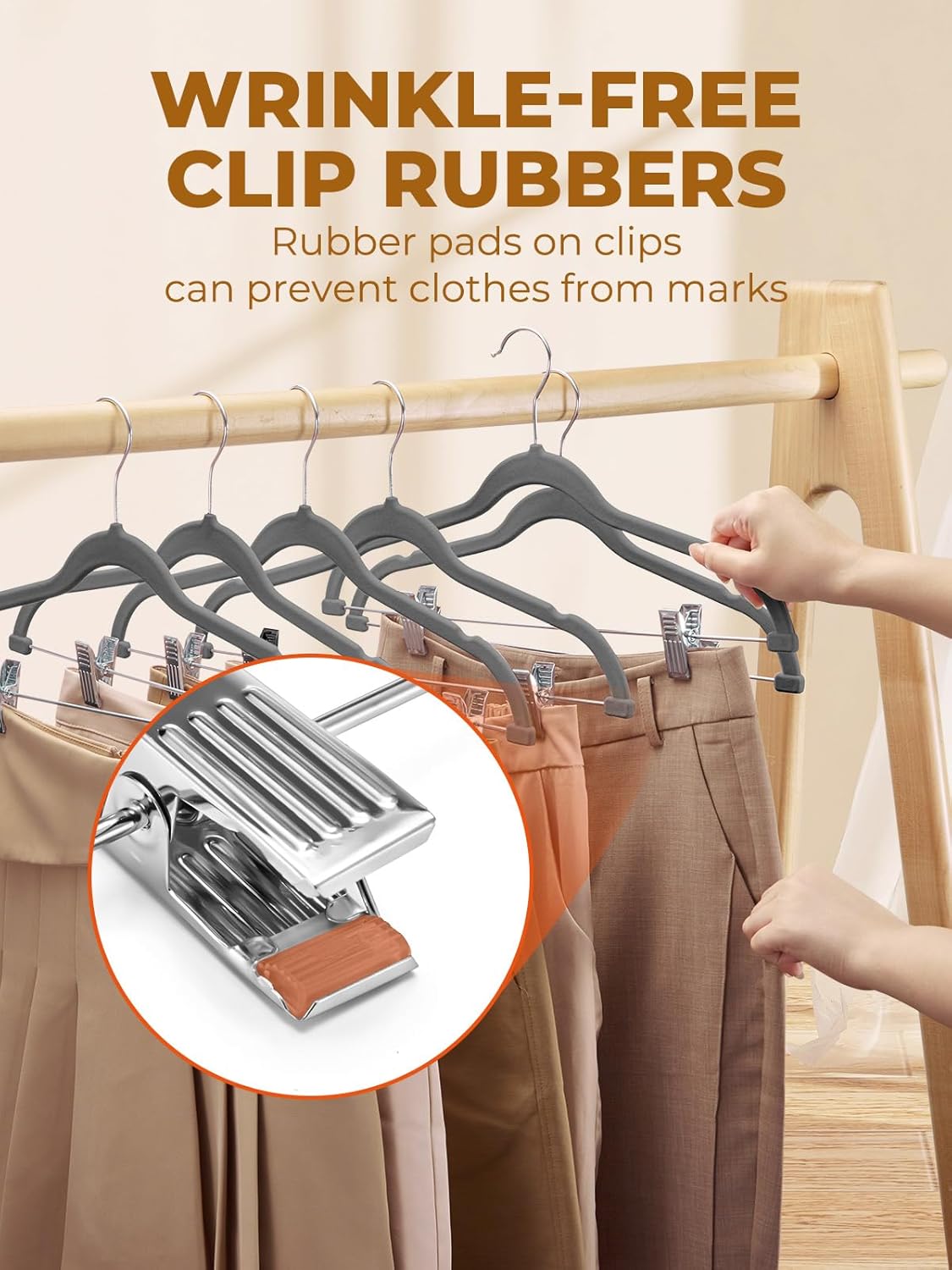 HOUSE DAY Velvet Skirt Hangers 12 Pack, Gray Velvet Pant Hangers with Adjustable Clips, Space Saving Slim Shorts Hanger, Heavy Duty Non Slip Clip Hanger for Pants, Skirts, Shorts