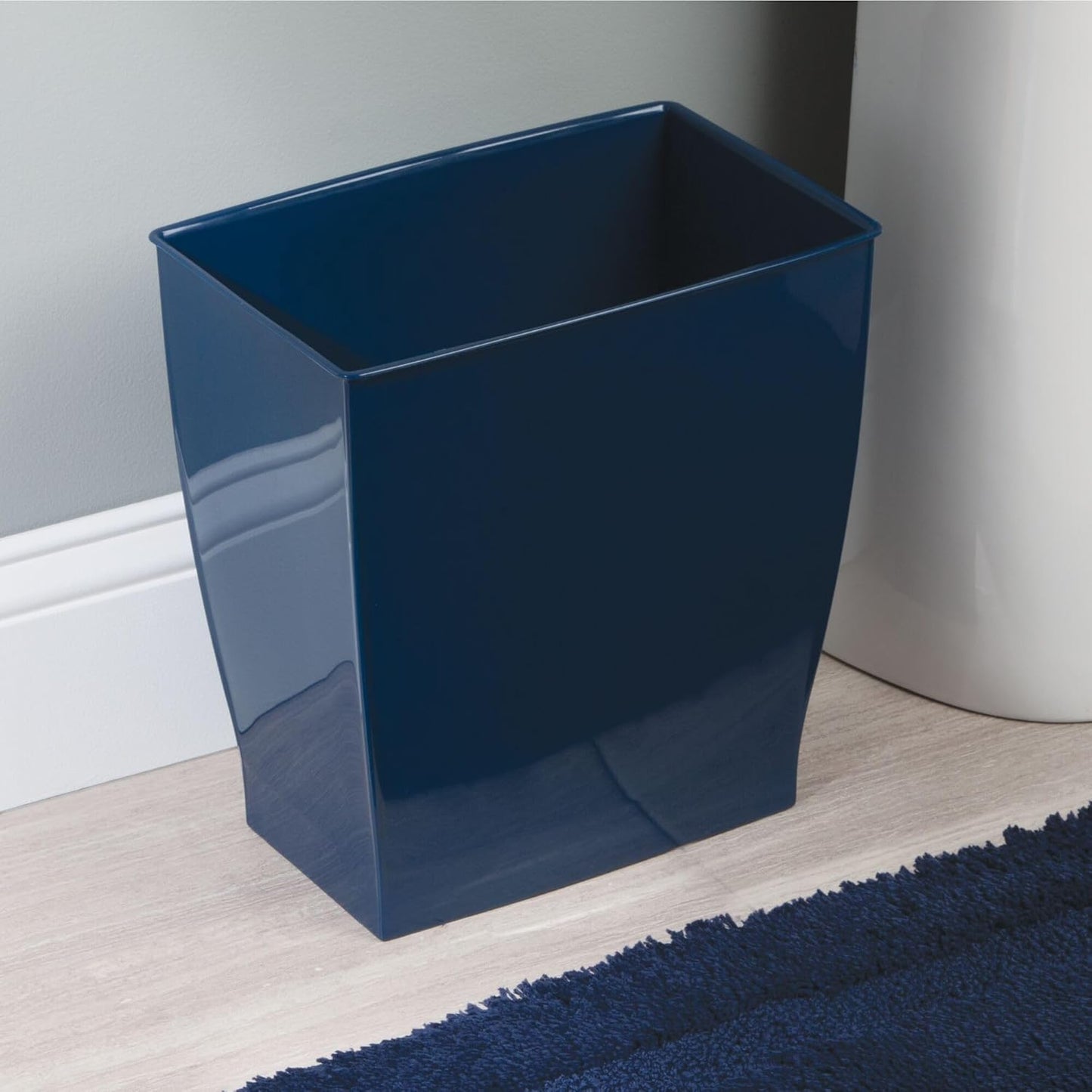 iDesign Small Rectangular Bathroom Trash Cans - Set of 4 - Navy Blue - Made in USA