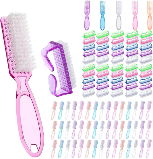 100 Pcs Handle Grip Nail Brush Bulk Nail Scrubber Cleaner Fingernail Brushes for Cleaning Nails, Hand Toes Scrub Cleaning Brushes Pedicure Scrubbing Tool for Men Women (Clear Colors)