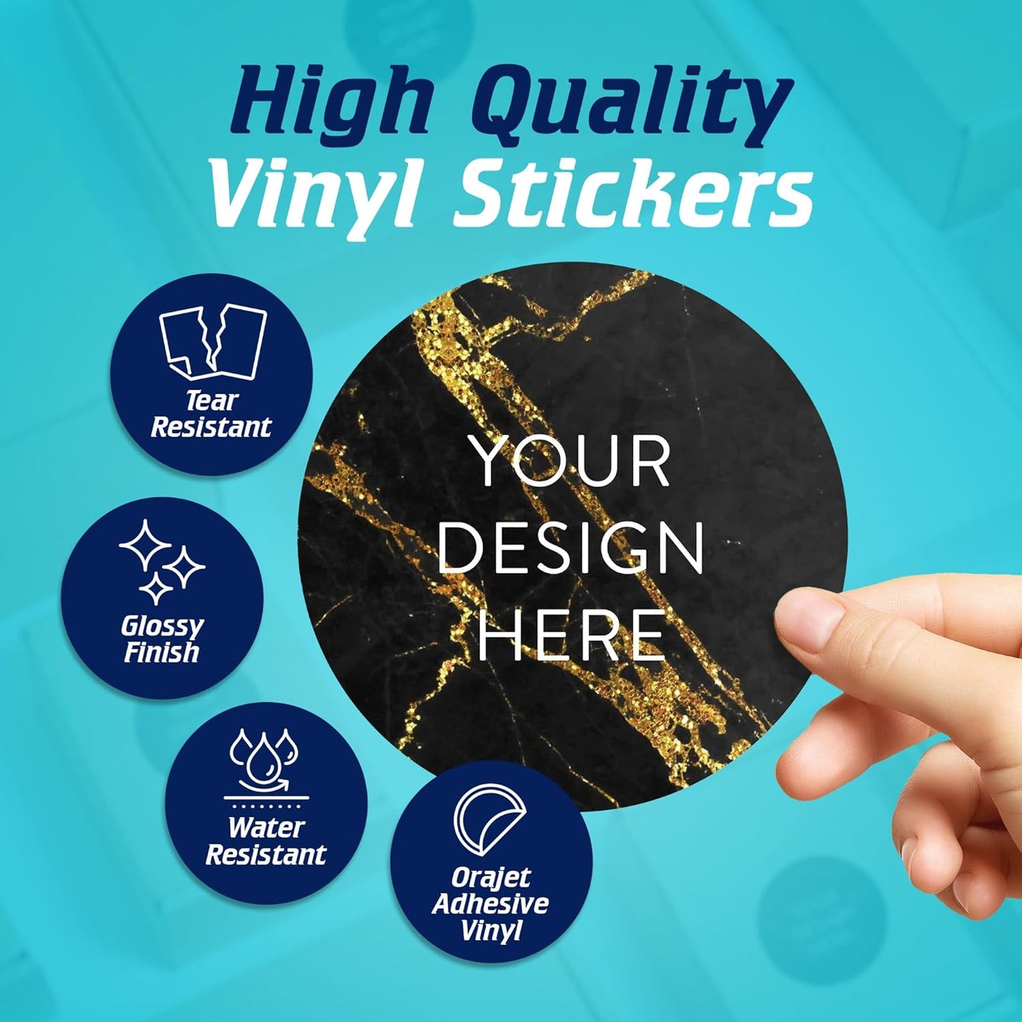 100 Custom Vinyl Stickers - Upload Your own Image, Text, Design, Logo - Personalized Logo Labels for Handmade, Packaging, Bottle, Jars, Candle, Brand Stickers (Black Gold Marble, 5x5)