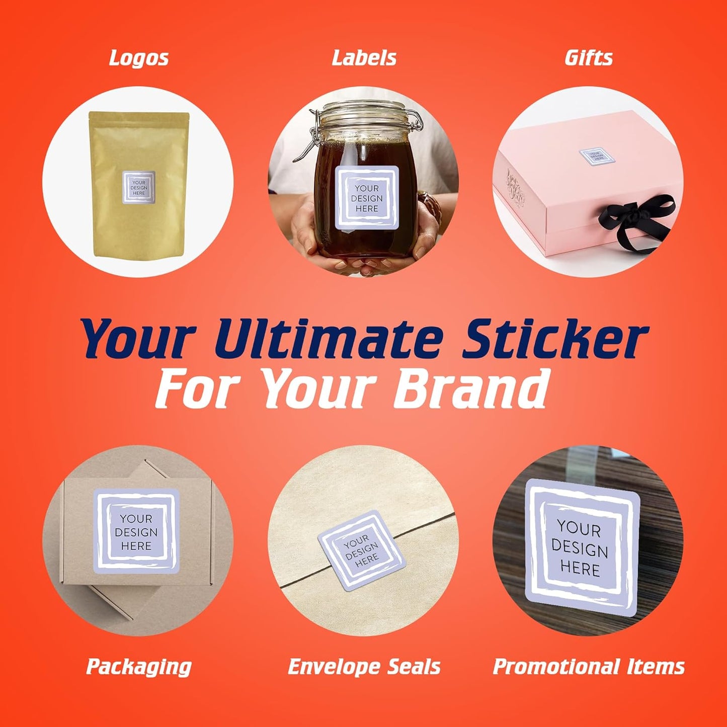100 Custom Vinyl Stickers - Upload Your own Image, Text, Design, Logo - Personalized Logo Labels for Handmade, Packaging, Bottle, Jars, Candle, Brand Stickers (Lavender Square, 2x2)
