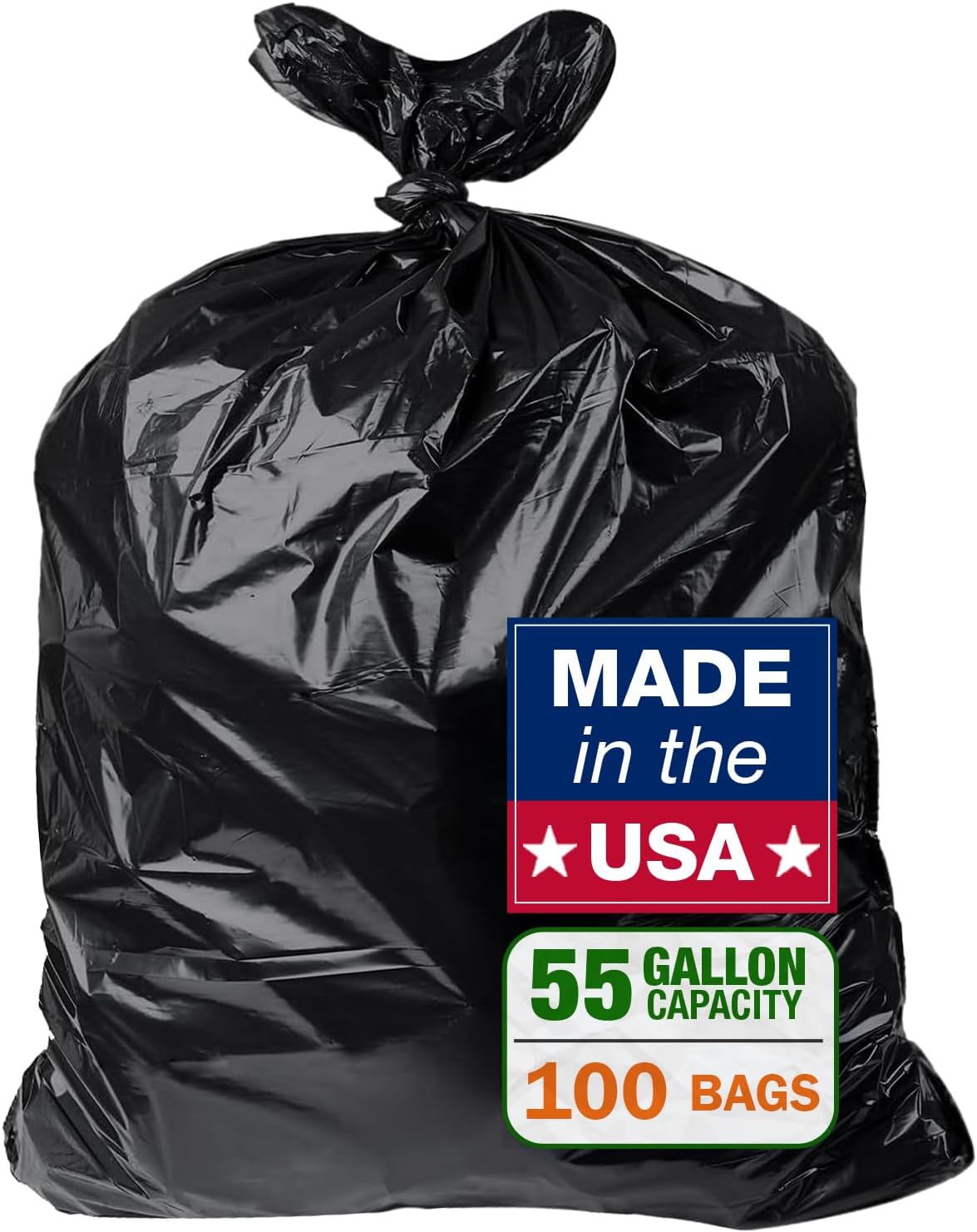 100 Count 55-60 Gallon Trash Bags, Sturdy & Tear-Resistant Commercial Can Liners | Large Black Garbage Bags for Commercial, Lawn & Leaf Use | Made in the USA