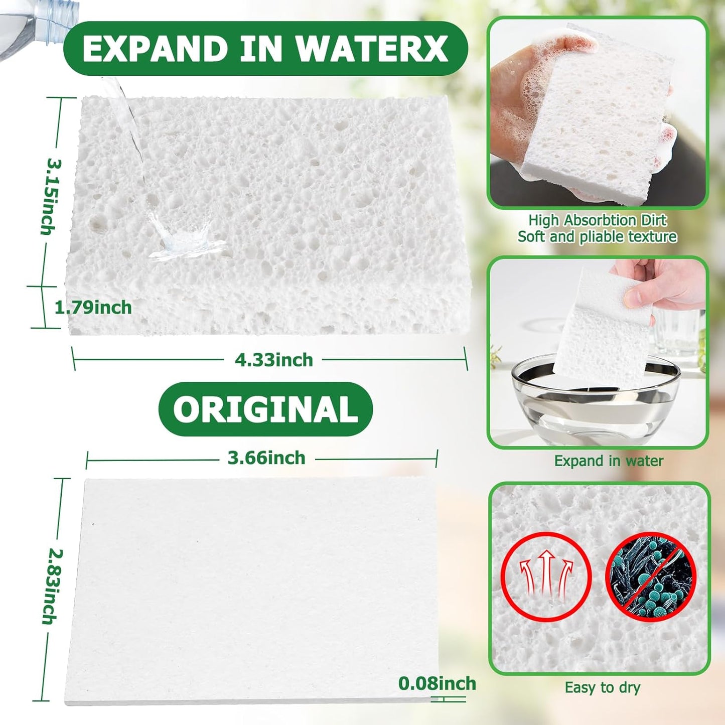 12 Pack Dishwashing Sponges Natural Cellulose Sponges Plant Based Resilient and Reusable Soft Dish Sponges for Washing Dishes DIY Craft Sponge for Fun