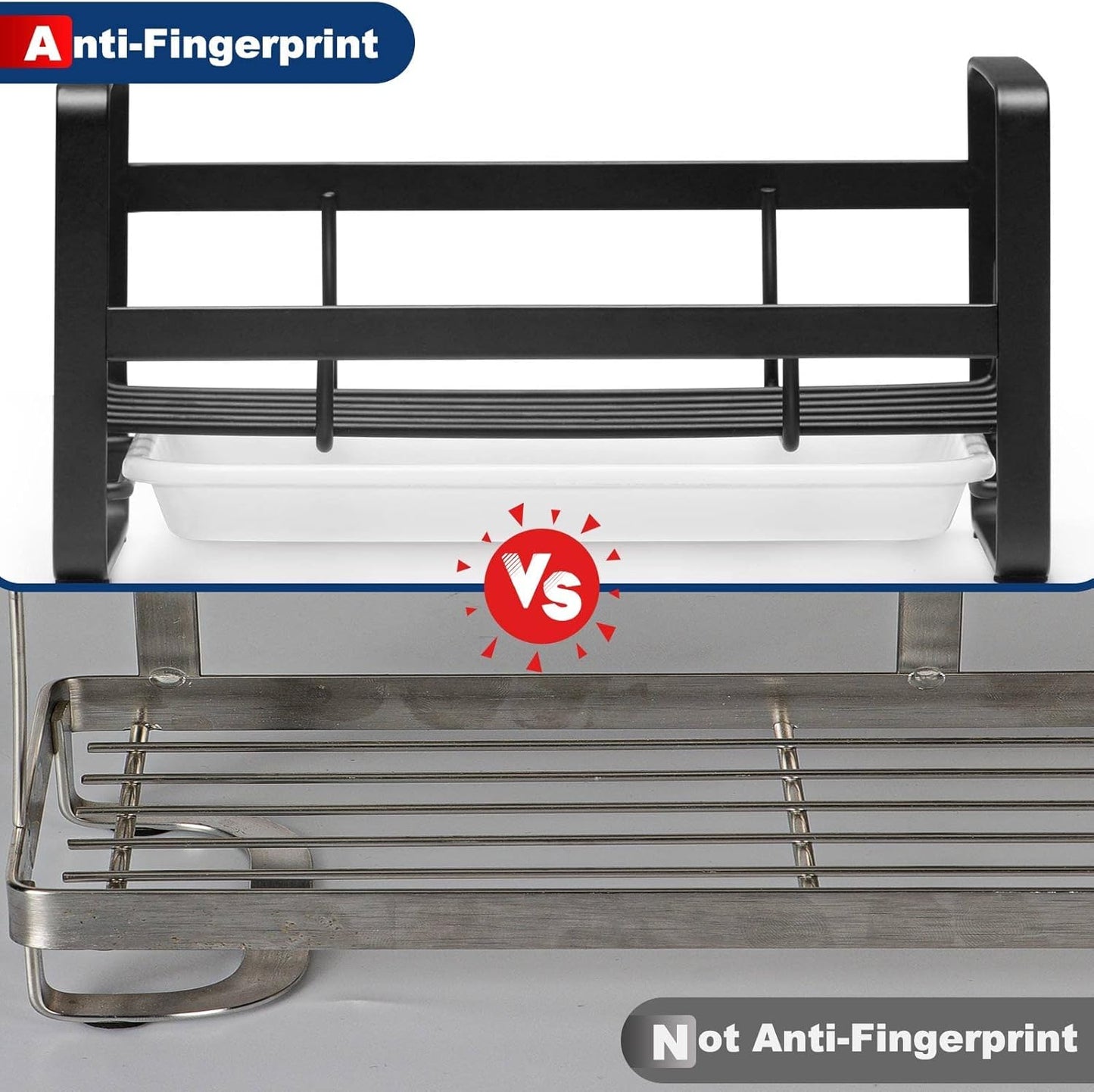 HULISEN Kitchen Sink Sponge Holder, 304 Stainless Steel Kitchen Soap Dispenser Caddy Organizer, Countertop Soap Dish Rack Drainer with Removable Drain Tray, not Including Dispenser and Brush, Black