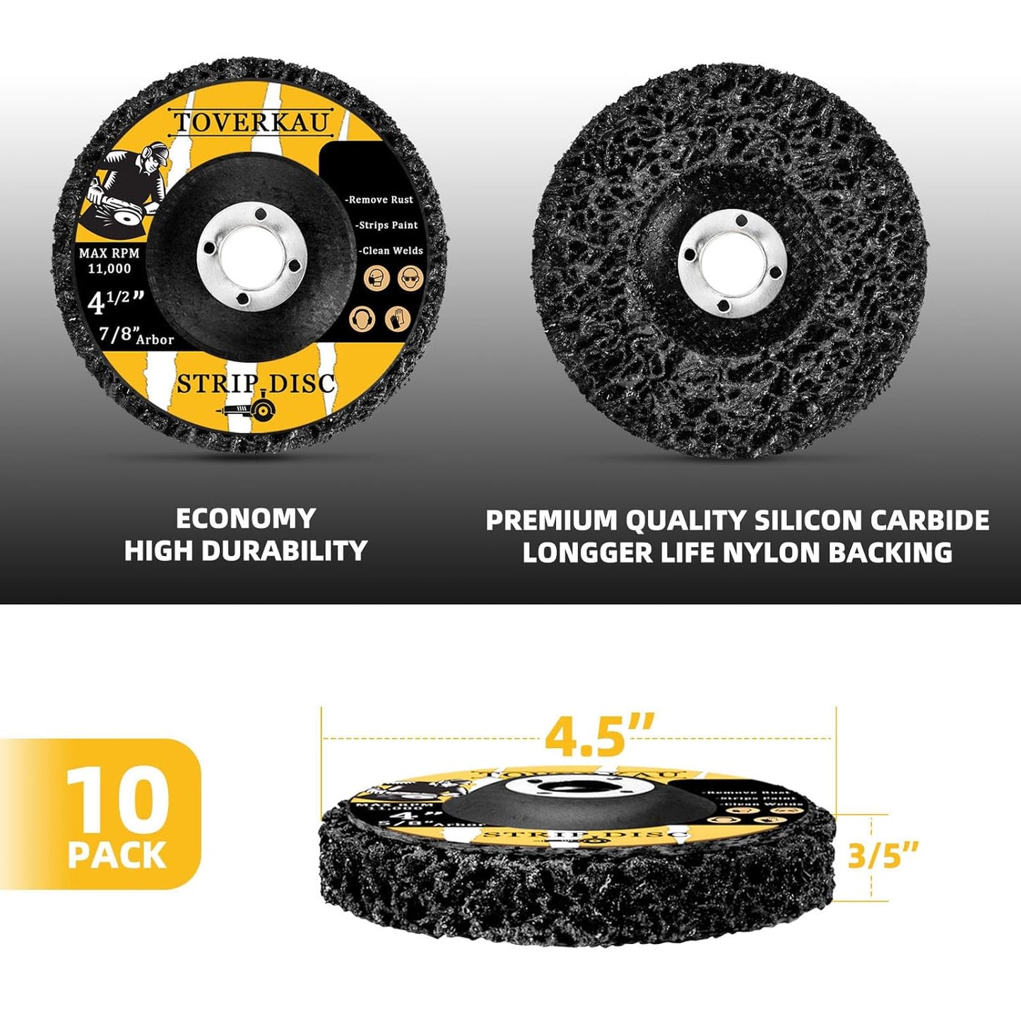 10 Pack 4.5 inch Strip Discs for Angle Grinder, Wire Stripping Wheel Paint Remover for Metal Surfaces, Abrasive Wheels Grinding Discs for Rust Welds Oxidation (4-1/2" x 7/8")