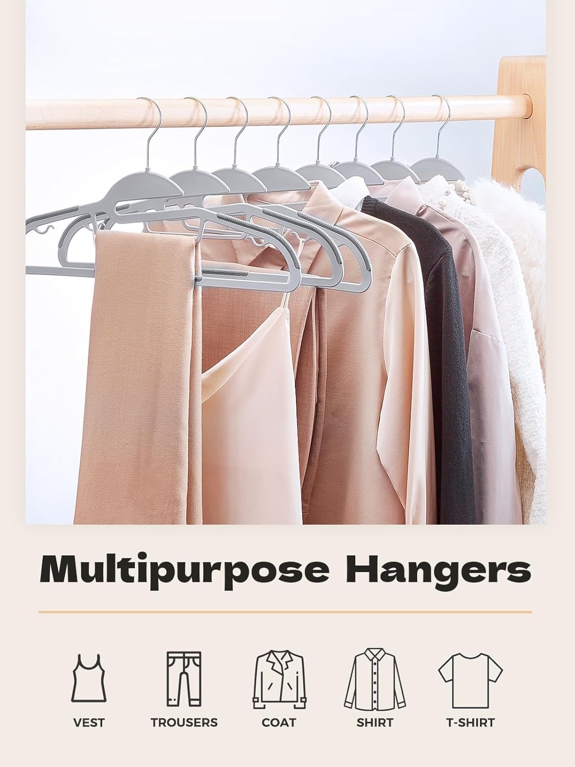 HOUSE DAY Grey Plastic Hangers 30 Pack, Slim Space Saving, Non Slip Clothes Hangers with Rubber Pads, Sturdy Heavy Duty Coat Hanger for Closet, S-Shaped Hanger for Shirt, Suit, Pant, Skirt