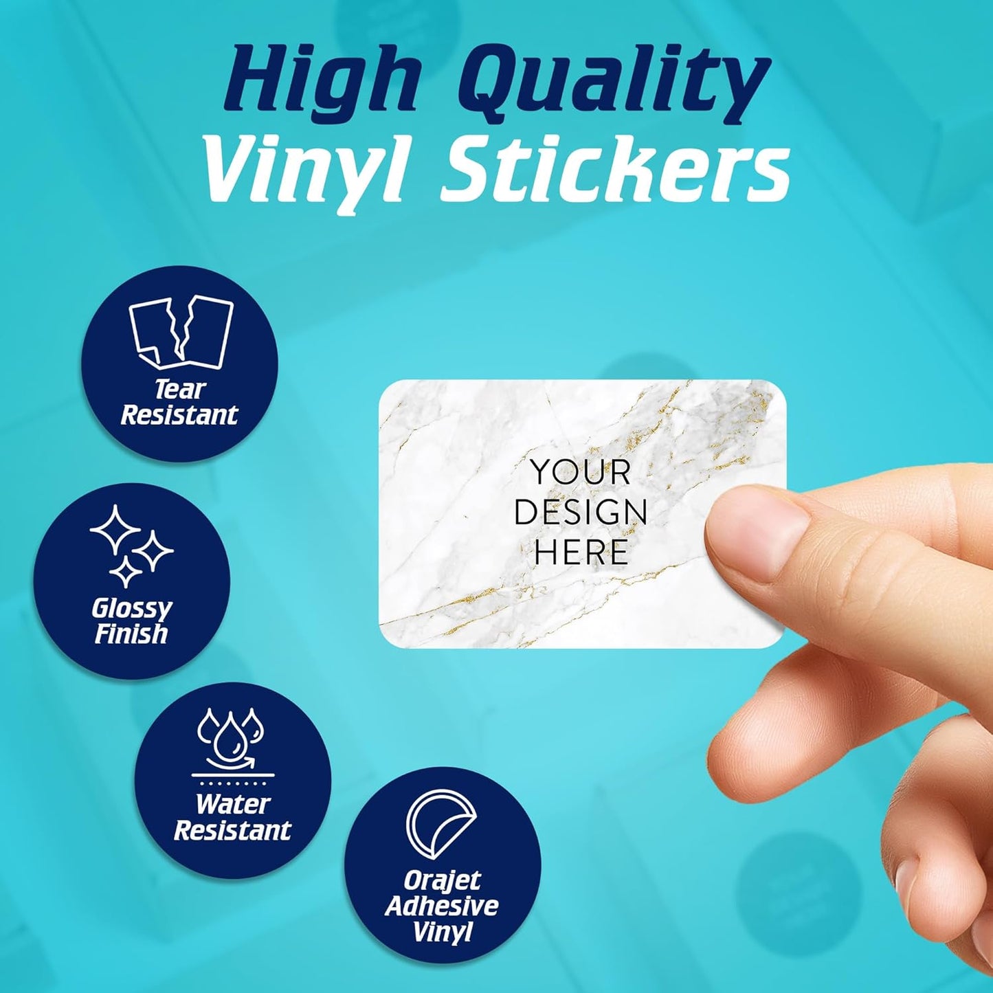 100 Custom Vinyl Stickers - Upload Your own Image, Text, Design, Logo - Personalized Logo Labels for Handmade, Packaging, Bottle, Jars, Candle, Brand Stickers (Gold Marble, 3x2)