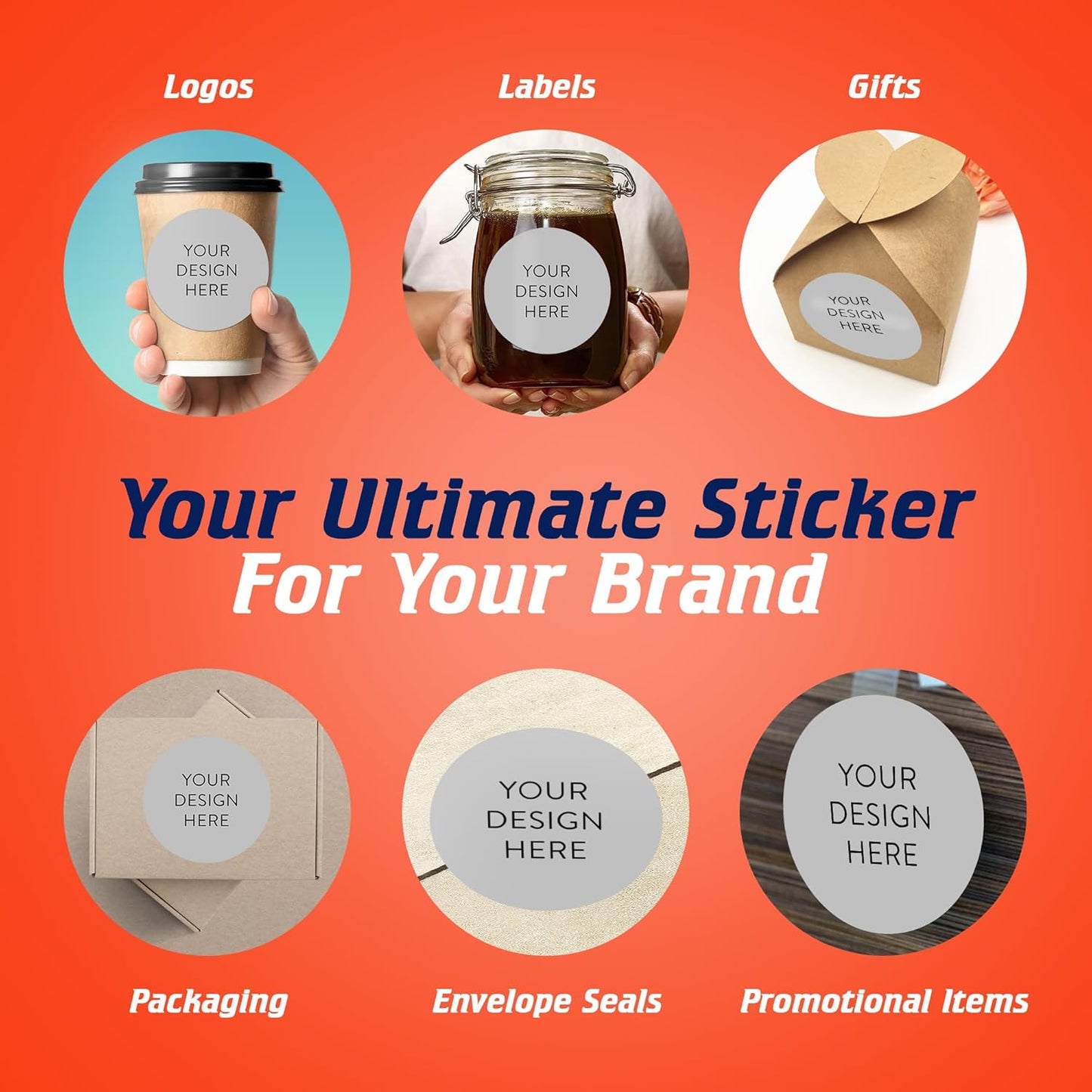 100 Custom Vinyl Stickers - Upload Your own Image, Text, Design, Logo - Personalized Logo Labels for Handmade, Packaging, Bottle, Jars, Candle, Brand Stickers (Gray, 5x5)