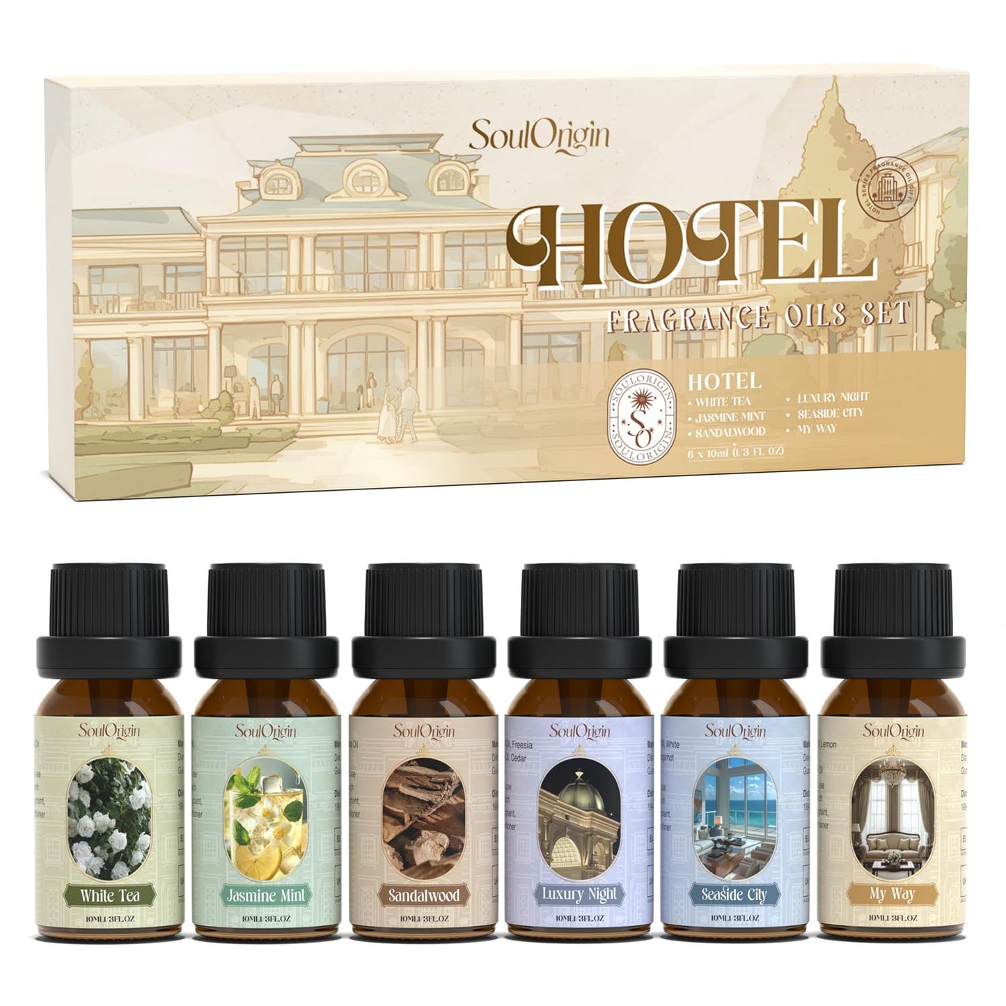 Hotel Fragrance Oils Set, Essential Oil Gift Set for Diffuser, Hotel Scent Diffuser Oil, Diffuser Scents Oil for Home, White Tea, Jasmine Mint, Sandalwood, Luxury Night, Seaside, Myway