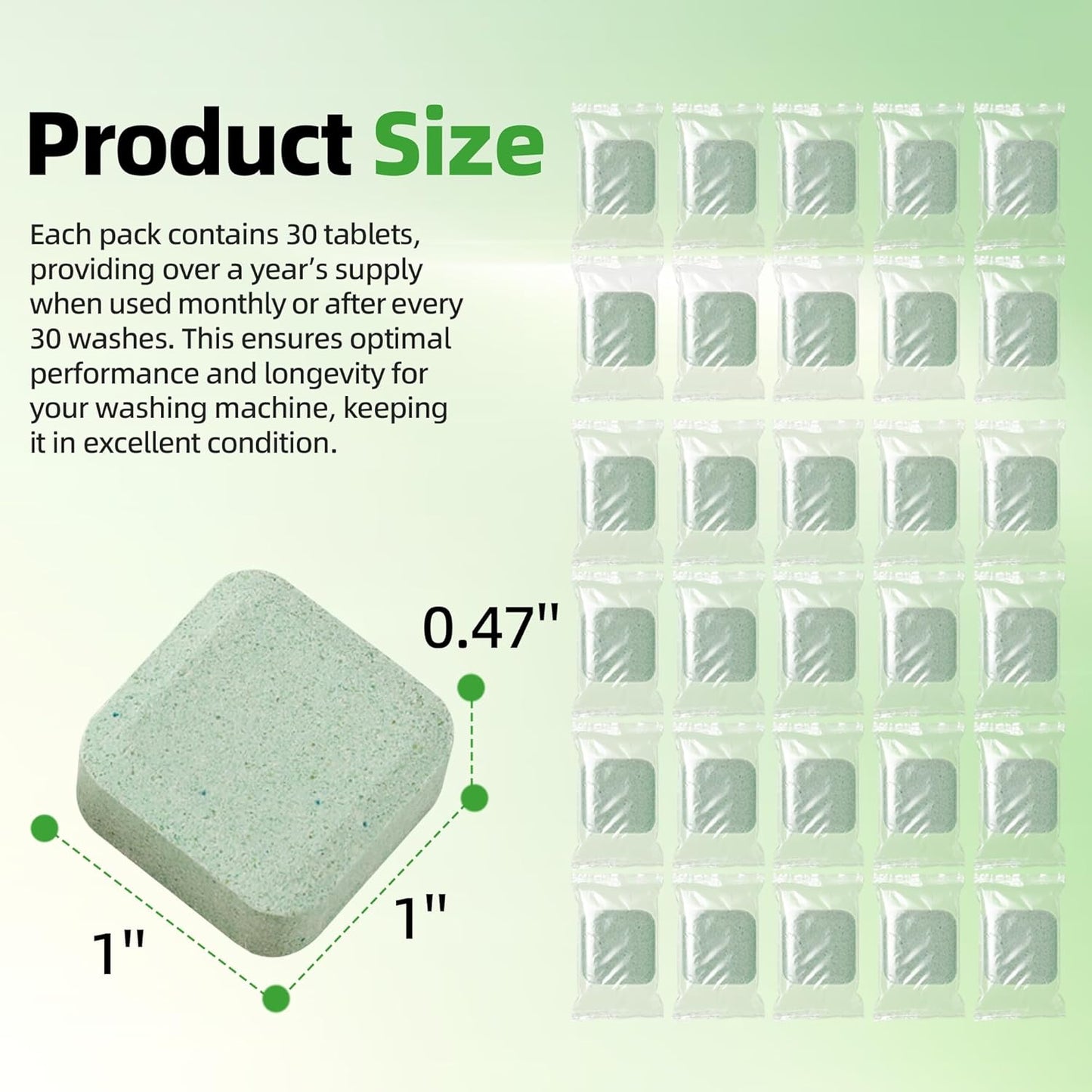 (30-Pack) Laundry Machine Cleaner, Washer Cleaner, for Front-Loaders, Top-Loaders, HE Machines, Easily Removes Residue, Septic Safe, Over a 12-Month Supply