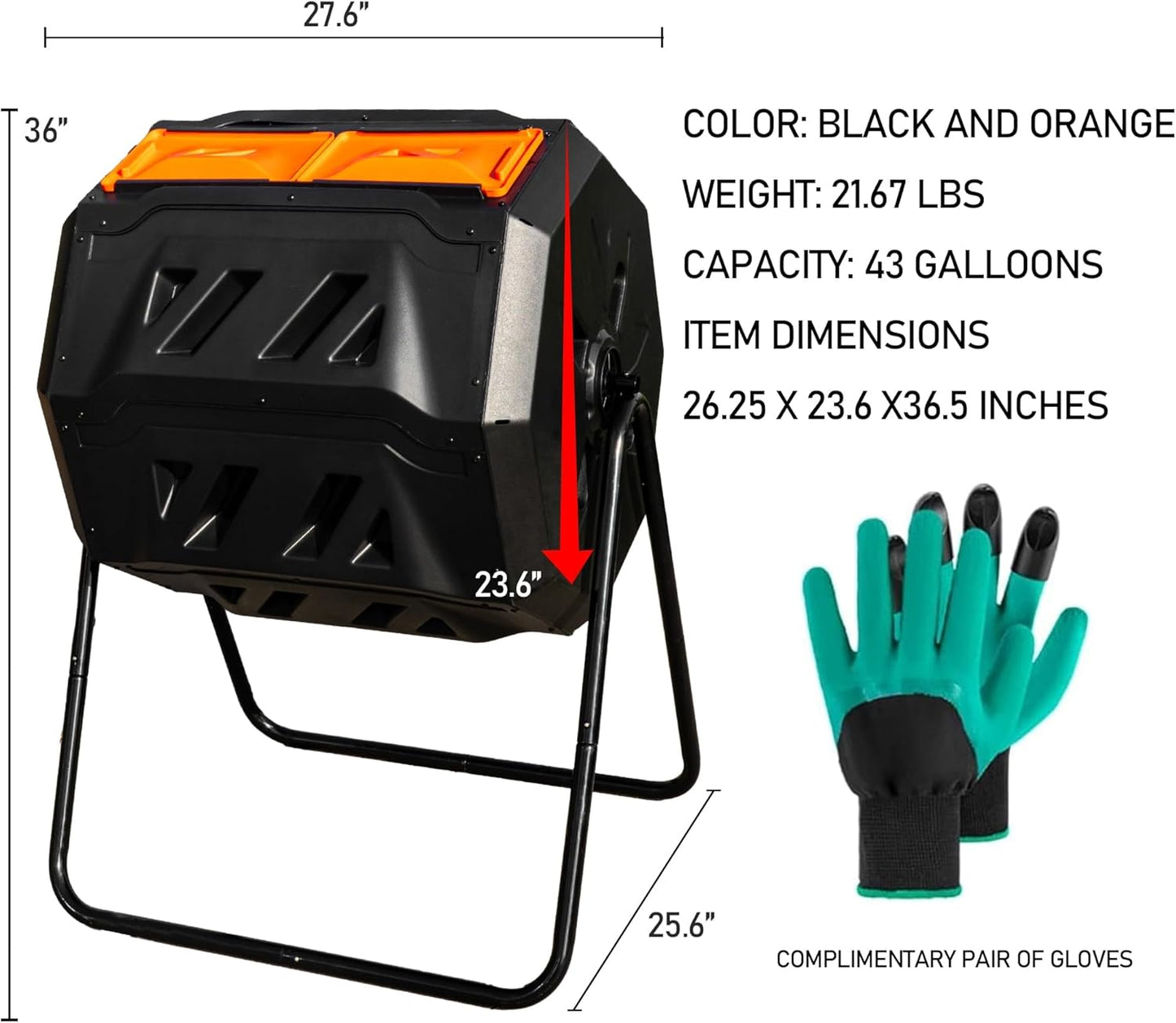 Hourleey Compost Bin Outdoor, 43 Gallon Dual Chamber Tumbling Composting Bin with Sliding Doors, Tumbler Rotating Batch Composter Bin for Garden Kitchen Yard