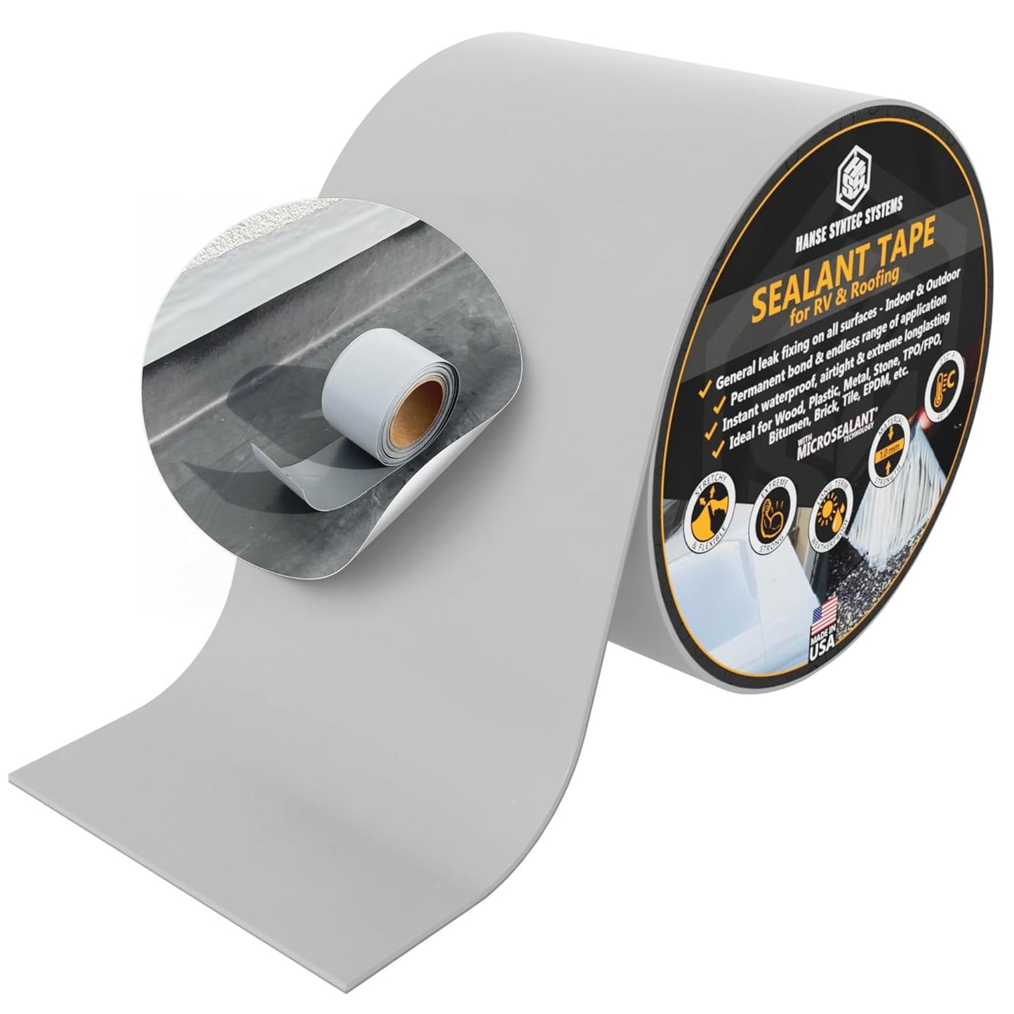 HSS Sealant Tape with MicroSealant - Waterproof Commercial Roofing Tape for Roof and RV Repair - UV- & Weatherproof - Grey - 6 inch x 25 ft.