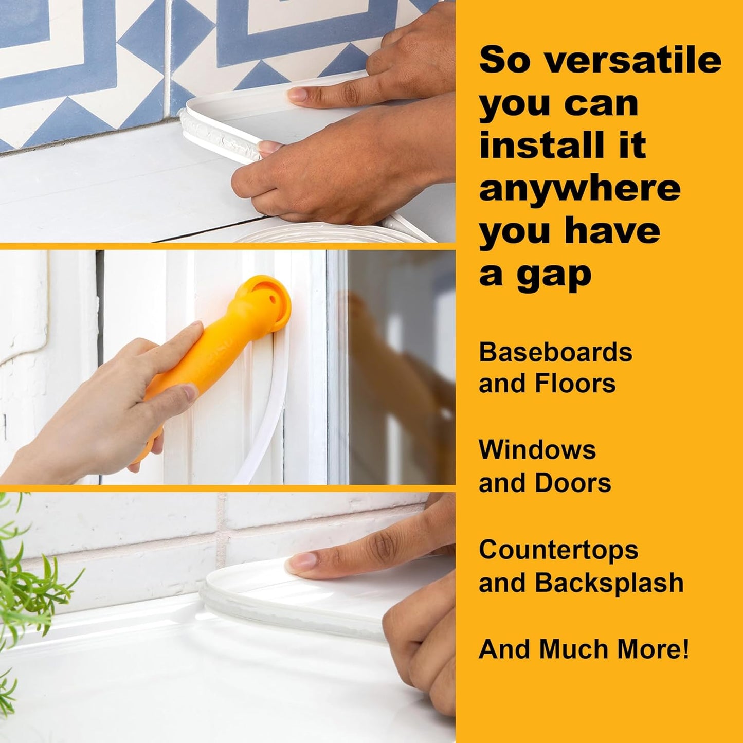 InstaTrim White New & Improved Caulk Trim, 3/4" by 10 ft, Flexible, Waterproof for Bathroom, Floors, and Walls | Easy Installation | No Mess, Stain Resistant, Made in The USA