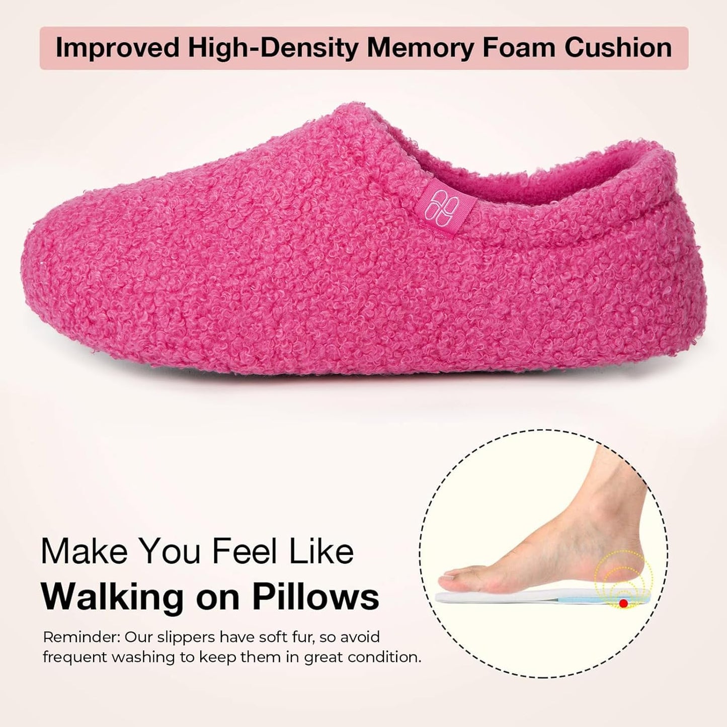 HomeTop Women's Fuzzy Curly Fur Memory Foam Loafer Slippers with Polar Fleece Lining