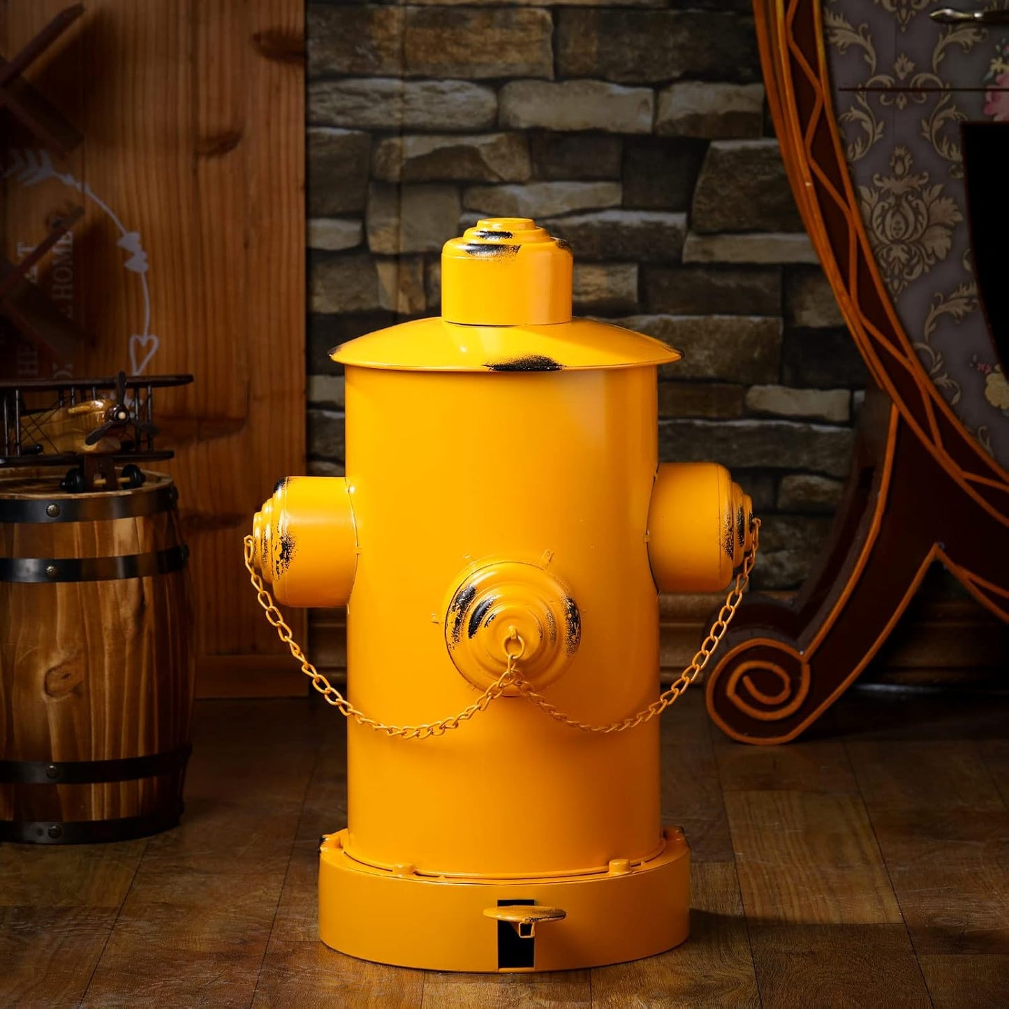 Hoolerry Fire Hydrant Trash Can Retro Creative Garbage Can with Inner Bucket Large Capacity Wrought Iron Pedal Trash Can Indoor Outdoor Waste Bins for Park Garden Kitchen Garbage (Yellow, Medium)