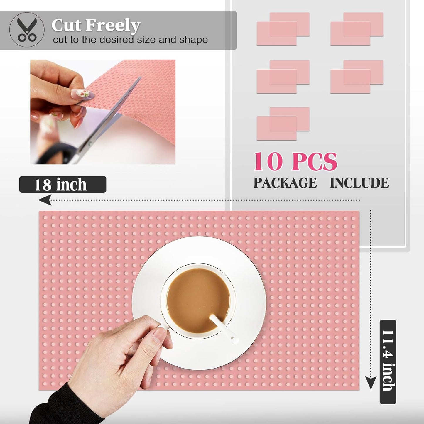 10Pcs Refrigerator Liners, Washable Fridge Liner Shelf Mats Refrigerator Pads for Cupboard Cabinet Drawer Home Kitchen Accessories Organization (Pink)