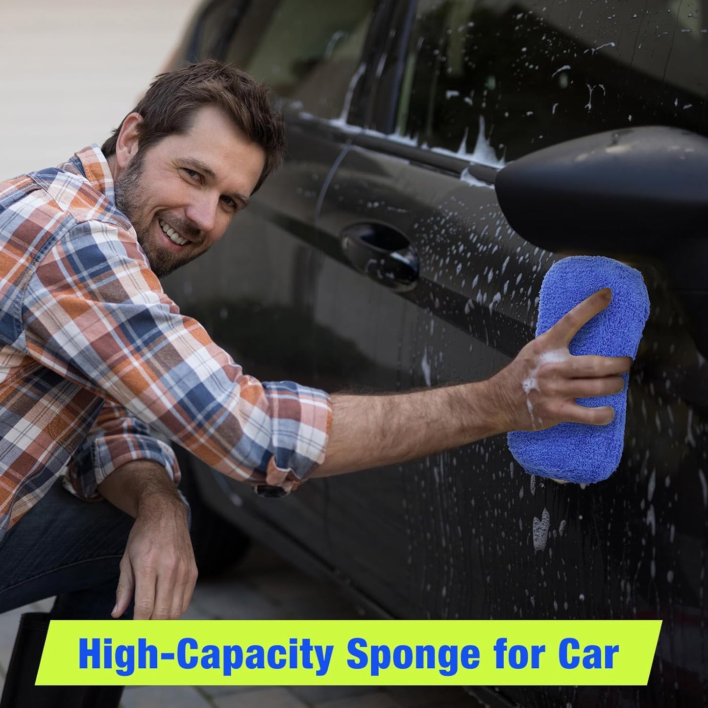 12 Pack Microfiber Car Wash Sponge 9" x 4.3" Large Sponges Two-Sided Non-Scratch Wash Mitt Microfiber Applicator Pad for Car Washing Supplies, Extra Thick Foam Kit Great for Cleaning