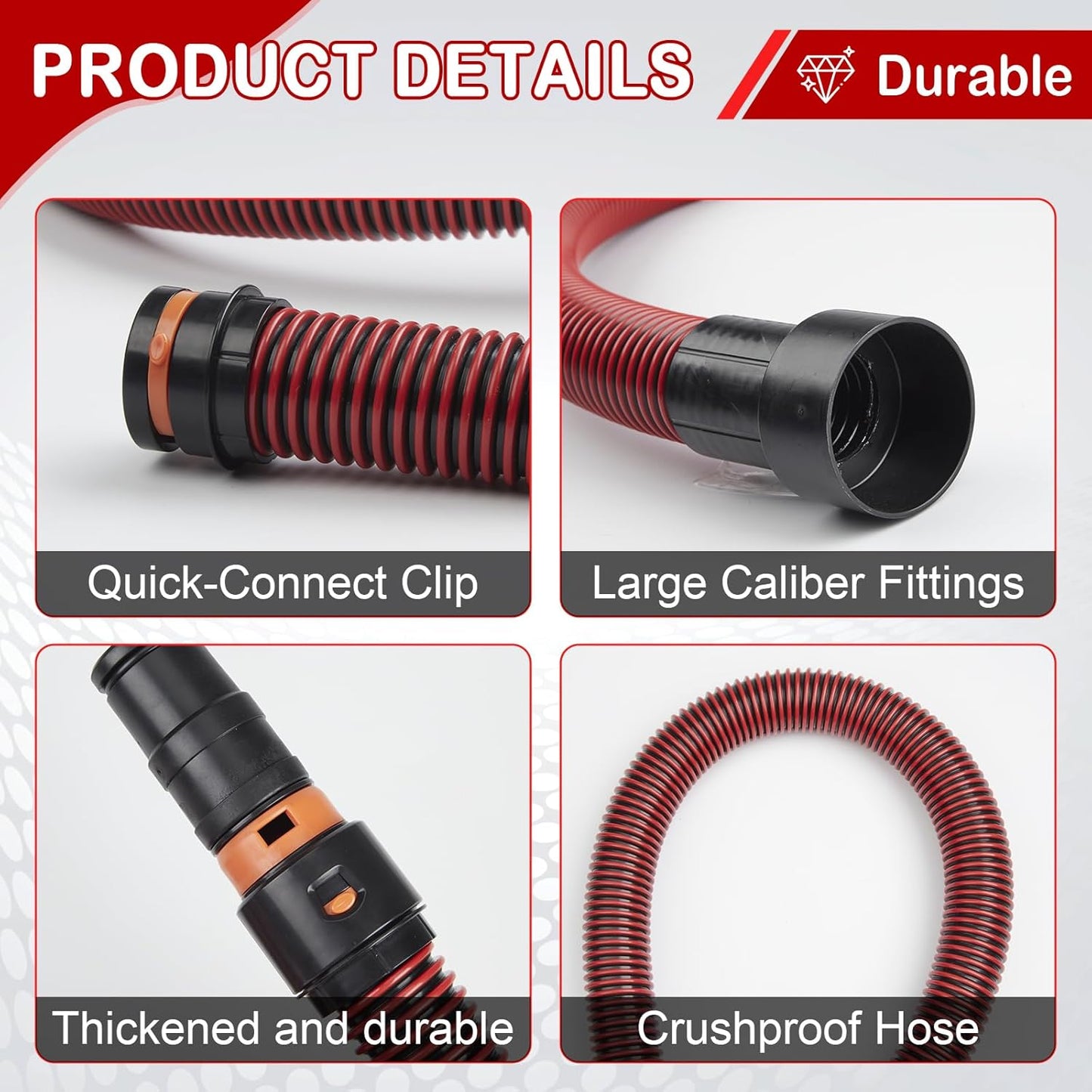 10FT Vacuum Hose Extension with 6 Adapter Attachments,Fits 1-1/4" Vacuum Cleaner Hose,Multi-Size Fittings 0.9" to 1-3/4",Universal Shop Vac Accessories (Please Confirm Hose Size Compatibility)
