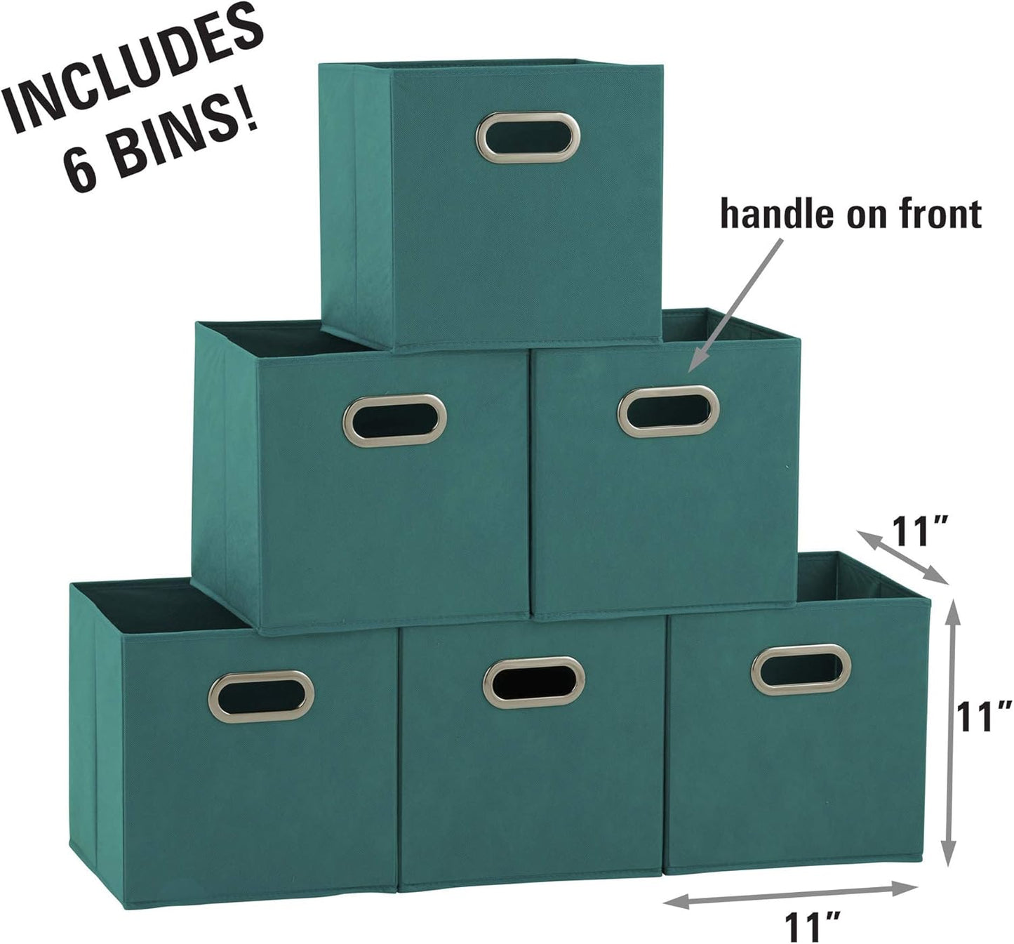 Household Essentials 83-1 Foldable Fabric Storage Bins | Set of 6 Cubby Cubes with Handles | Aqua