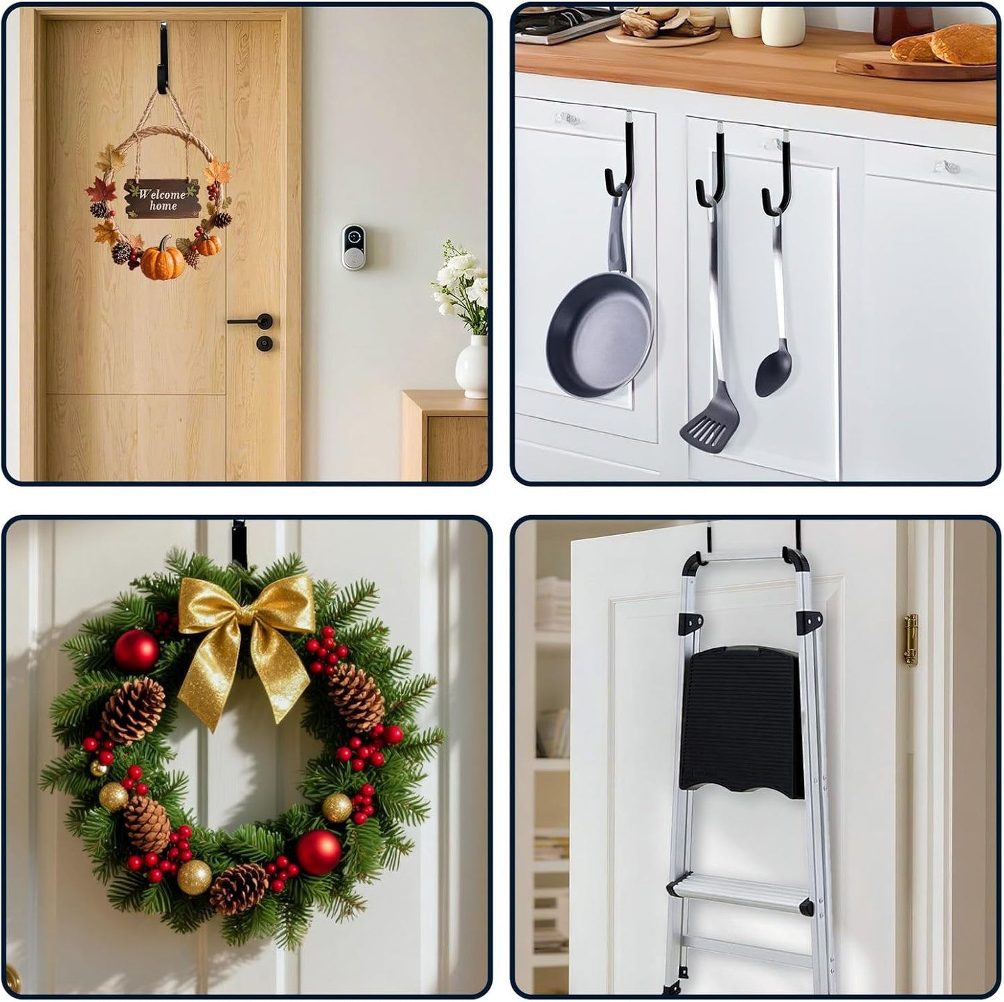 HOOSUN 4 Pack Over The Door Hooks,4.96In Hooks for Hanging Heavy Duty Door Hanger,Towel Hanger Hook Holders,Hangers Hook for Hanging Clothes,Towels,Hats,Coats,Bags (Black)