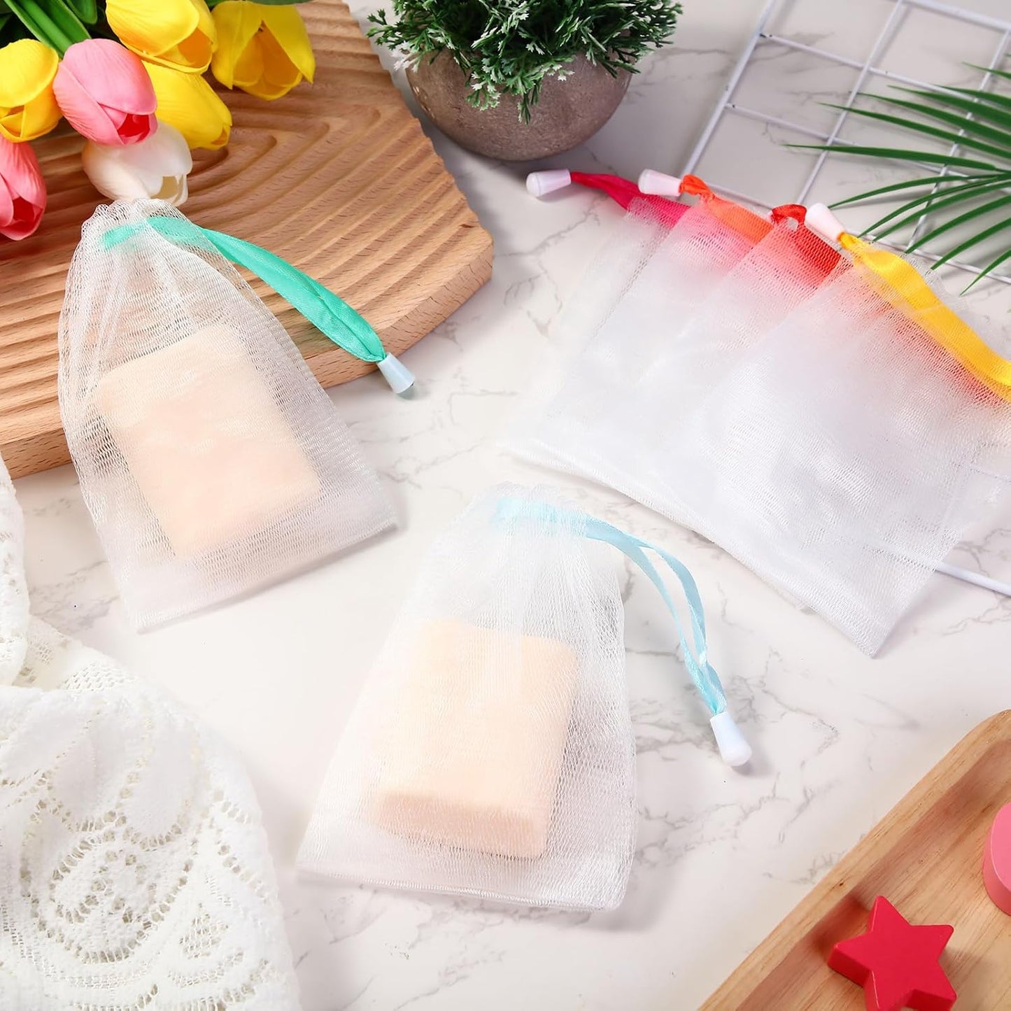 Hushee Soap Bag Bubble Mesh Bags Exfoliating Soap Pouch with Drawstring for Foaming Drying Easy Bubble Store