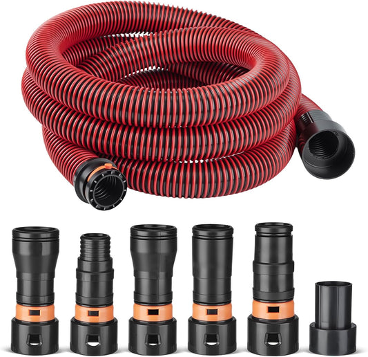 10FT Vacuum Hose Extension with 6 Adapter Attachments,Fits 1-1/4" Vacuum Cleaner Hose,Multi-Size Fittings 0.9" to 1-3/4",Universal Shop Vac Accessories (Please Confirm Hose Size Compatibility)