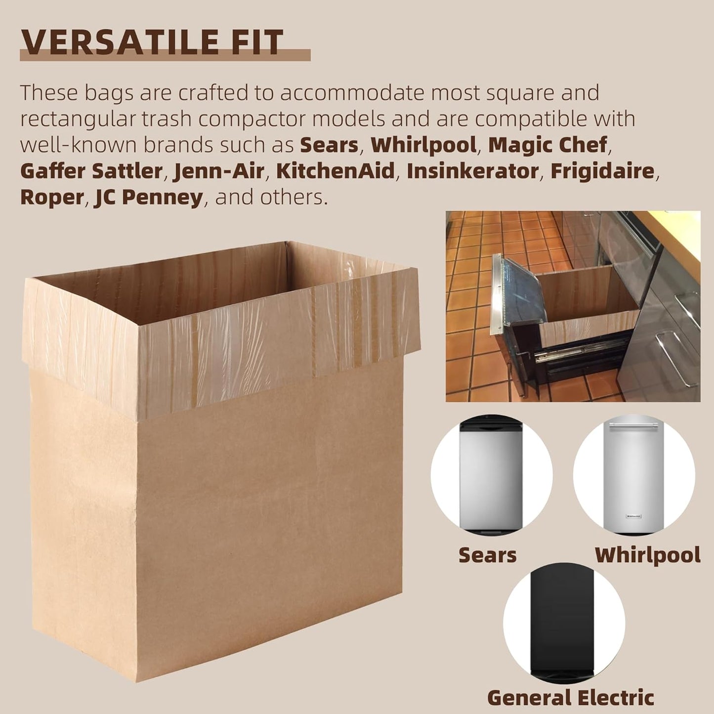 (20-Pack) Calvana Super Strong Compactor Bags, Heavy-Duty Kitchen Paper Trash Bags with Leak Proof Plastic Liner, Reinforced Bottom, Fits GE Model Compactors with Rectangular Containers