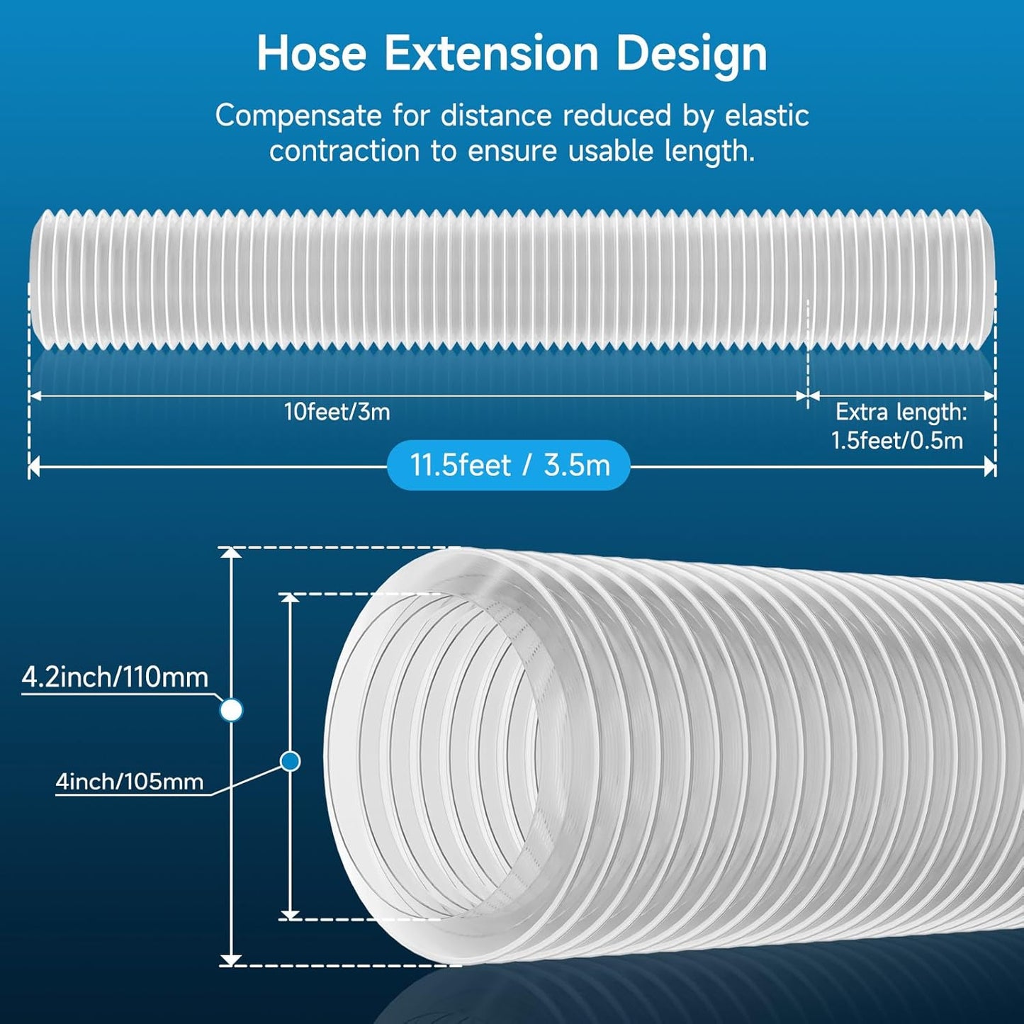 Hon&Guan 4" x 10' Dust Collection Hose, Flexible Clear Odorless PVC Dust Collector Hose with Carbon Steel Wire, Puncture Resistant Dust Hoses for Woodworking Dust Collecting System