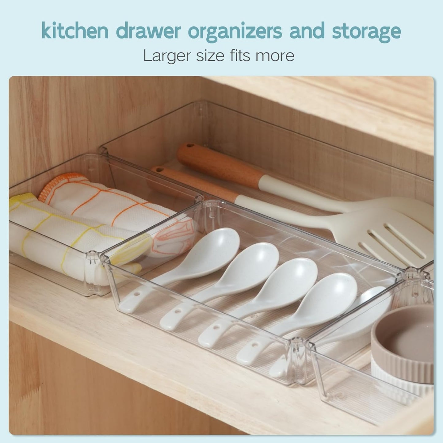 12 Pack Large Clear Plastic Drawer Organizer Trays, Desk Drawer Organizers and Storage Dividers, Non-Slip Storage Bins for Jewelry, Snacks, Office, Bathroom, Bedroom and Kitchen