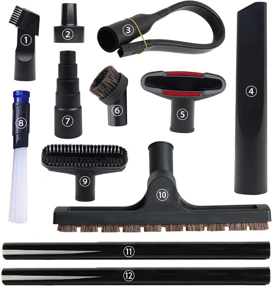 12 Pcs Universal Vacuum Attachments for Shop Vac Accessories, 1 1/4" to 2 1/2" Vacuum Cleaning Tools Kit, Dirt Remover for Home Air Vents Corner Pets Drawer Car Dusty Vacuum Brush Attachment