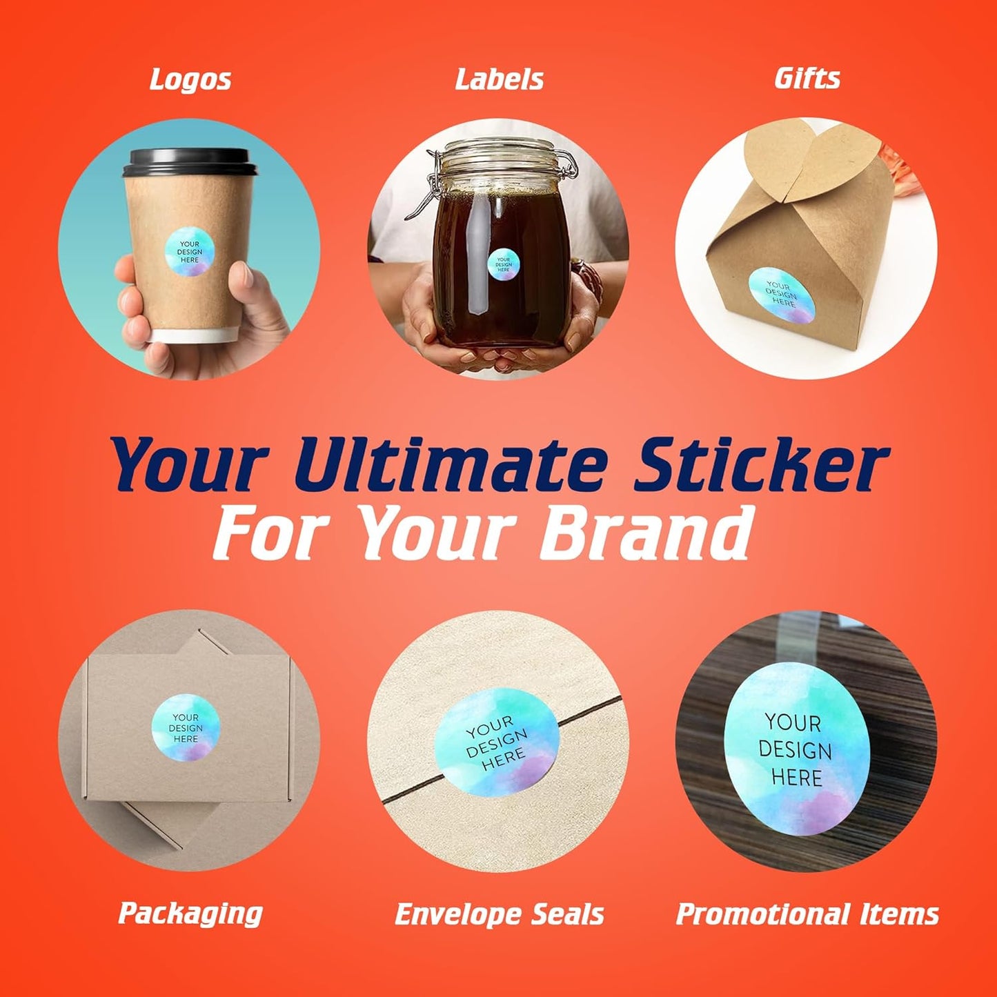 100 Custom Vinyl Stickers - Upload Your own Image, Text, Design, Logo - Personalized Logo Labels for Handmade, Packaging, Bottle, Jars, Candle, Brand Stickers (Sky Blue, 1x1)