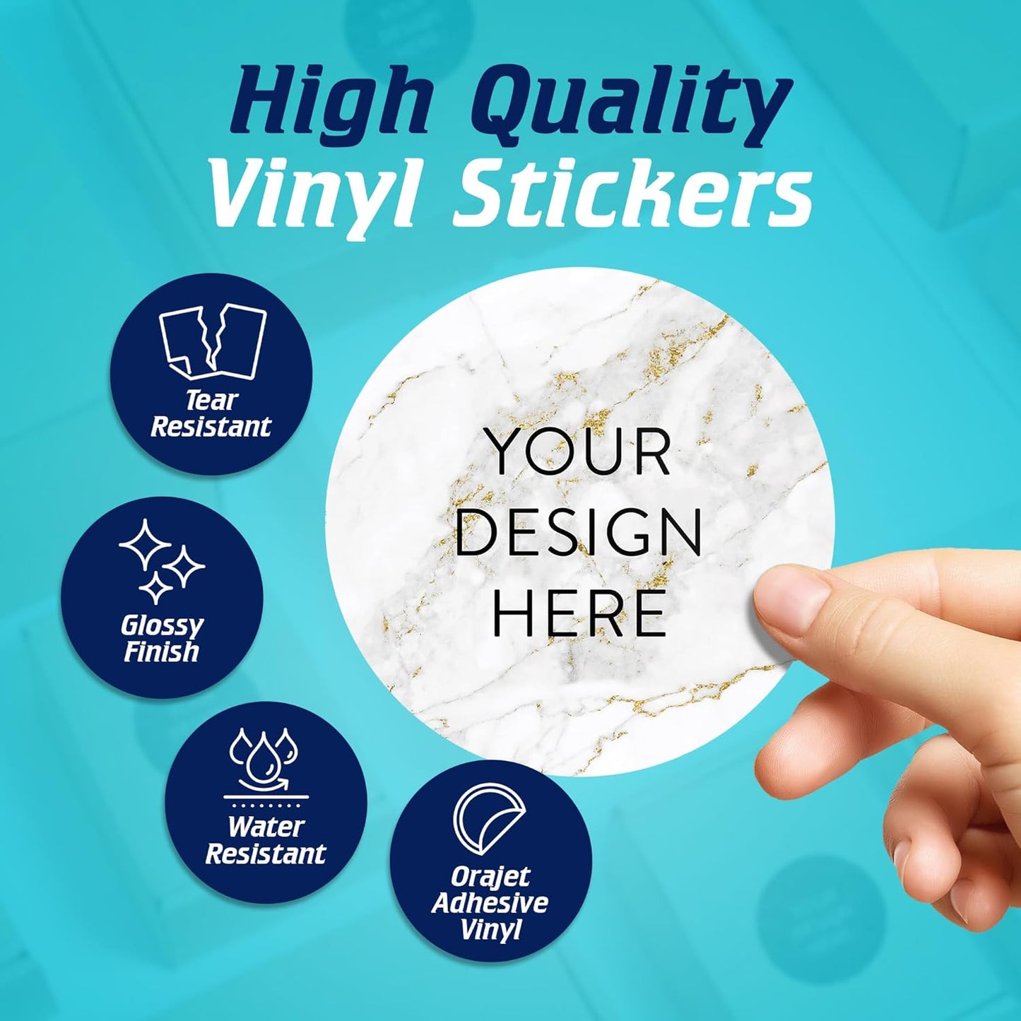 100 Custom Vinyl Stickers - Upload Your own Image, Text, Design, Logo - Personalized Logo Labels for Handmade, Packaging, Bottle, Jars, Candle, Brand Stickers (Gold Marble, 4x4)