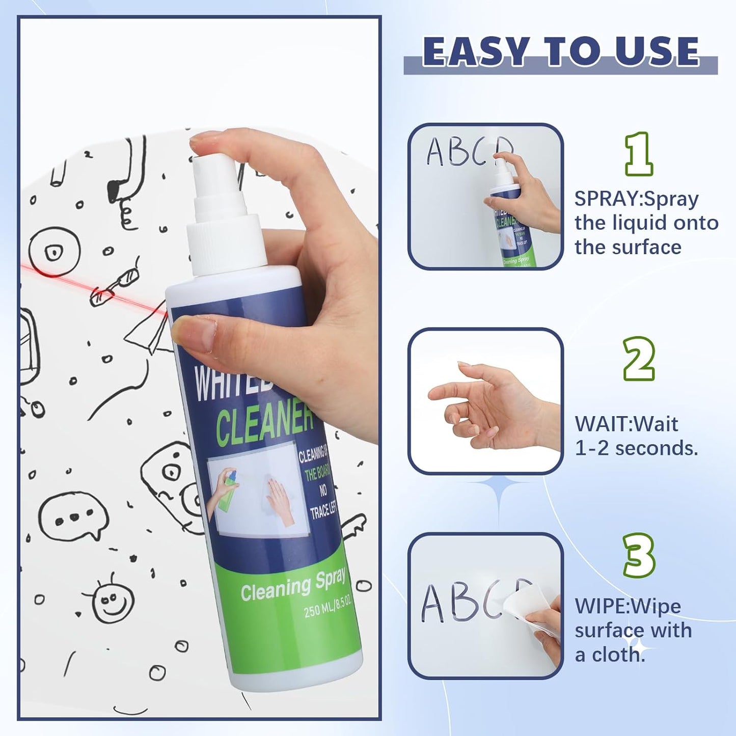 12 Pack Whiteboard Cleaner Spray Bottle 8.5oz Dry Erase Board Surface Cleaner White Board Cleaning Spray Removes Stubborn Marks from Chalkboard