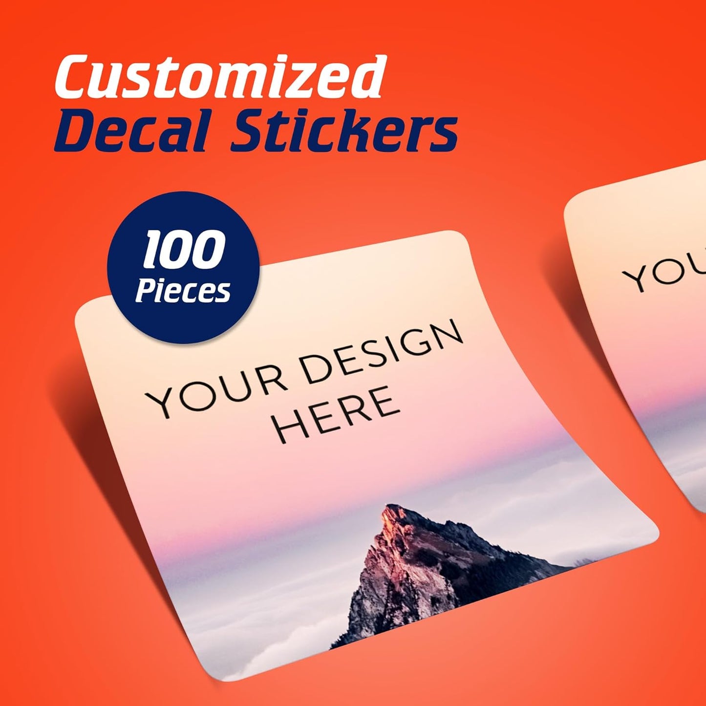 100 Custom Vinyl Stickers - Upload Your own Image, Text, Design, Logo - Personalized Logo Labels for Handmade, Packaging, Bottle, Jars, Candle, Brand Stickers (Mountain, 3x3 Square)