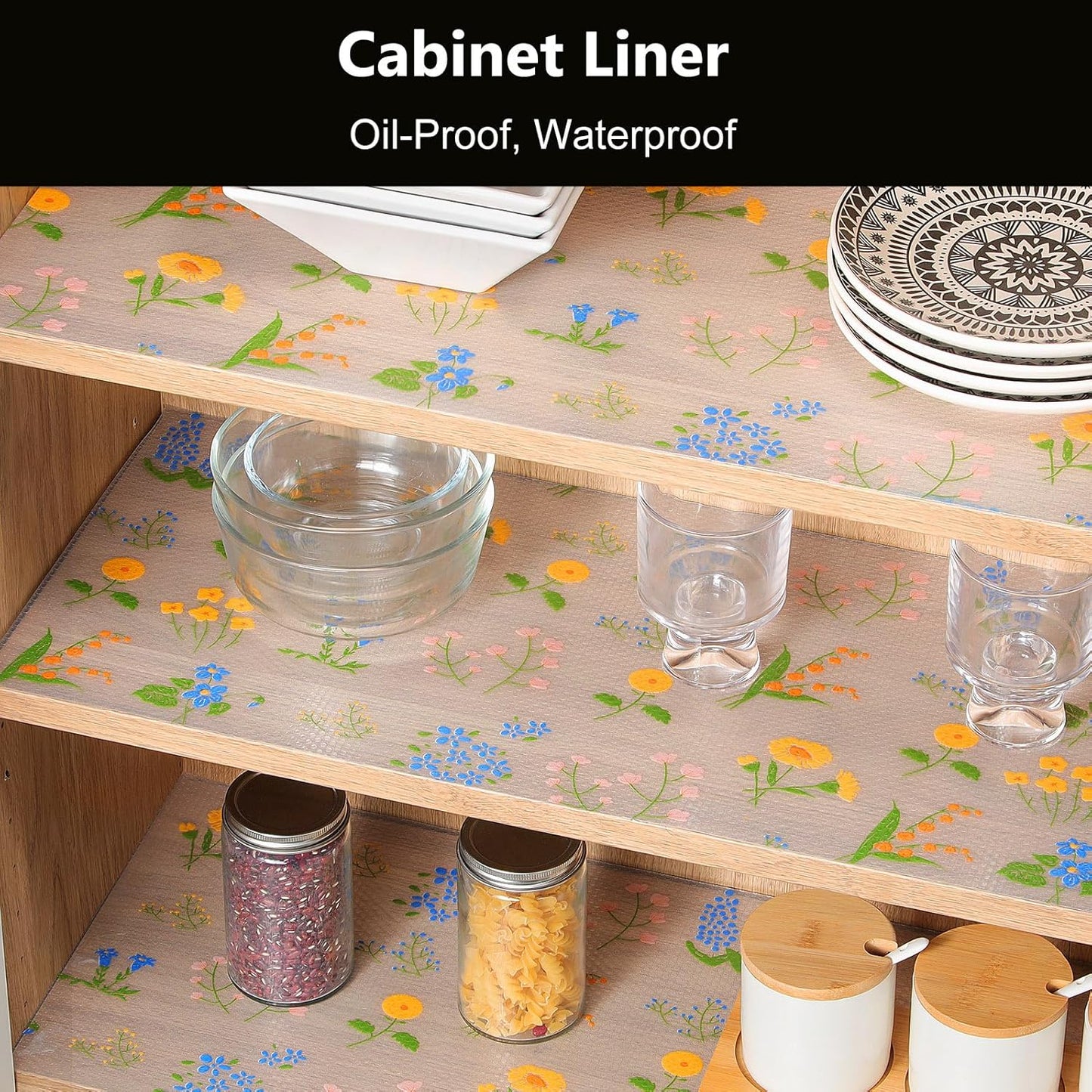 INNOLITES Non-Slip Shelf Liner – Cabinet & Drawer Liner Non-Adhesive – Waterproof Oil-Proof – Durable EVA with Floral for Kitchen Cabinets Refrigerator – BPA-Free, Easy to Cut 11.8" x 236"