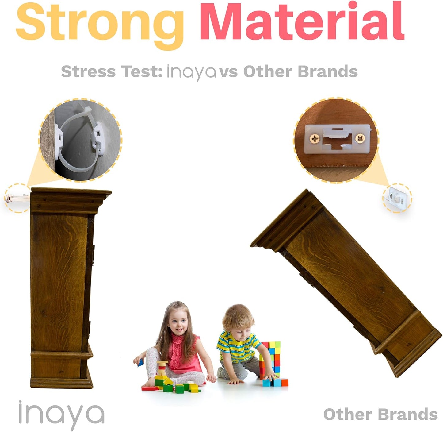 Inaya 12 Pack Furniture Anchors for Baby Proofing, Bookshelf Anchors to Wall, Dresser Wall Safety Anchor，Heavy-Duty Anti-Tip Furniture Straps for Cabinets, Closets, Bookshelf and TVs