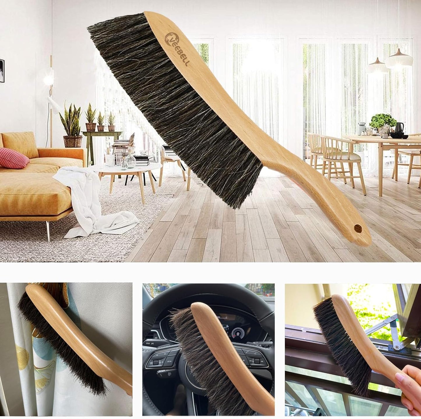 Horse Hair Brush Hand Broom Dusting Brush for Home Cleaning, Wood Handle Soft Brush Duster for Counter Furniture, Bed, Bench Fireplace,Car, Shop Brush Cleaning 14" Long