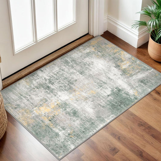 IOHOUZE Small Abstract Area Rug 2x3 Ft Entryway Rugs Washable Door Mat Indoor Entrance, Printed Faux Wool Non Slip Floor Carpet for Foyer Front Door Sink, Light Green/Gray/Orange