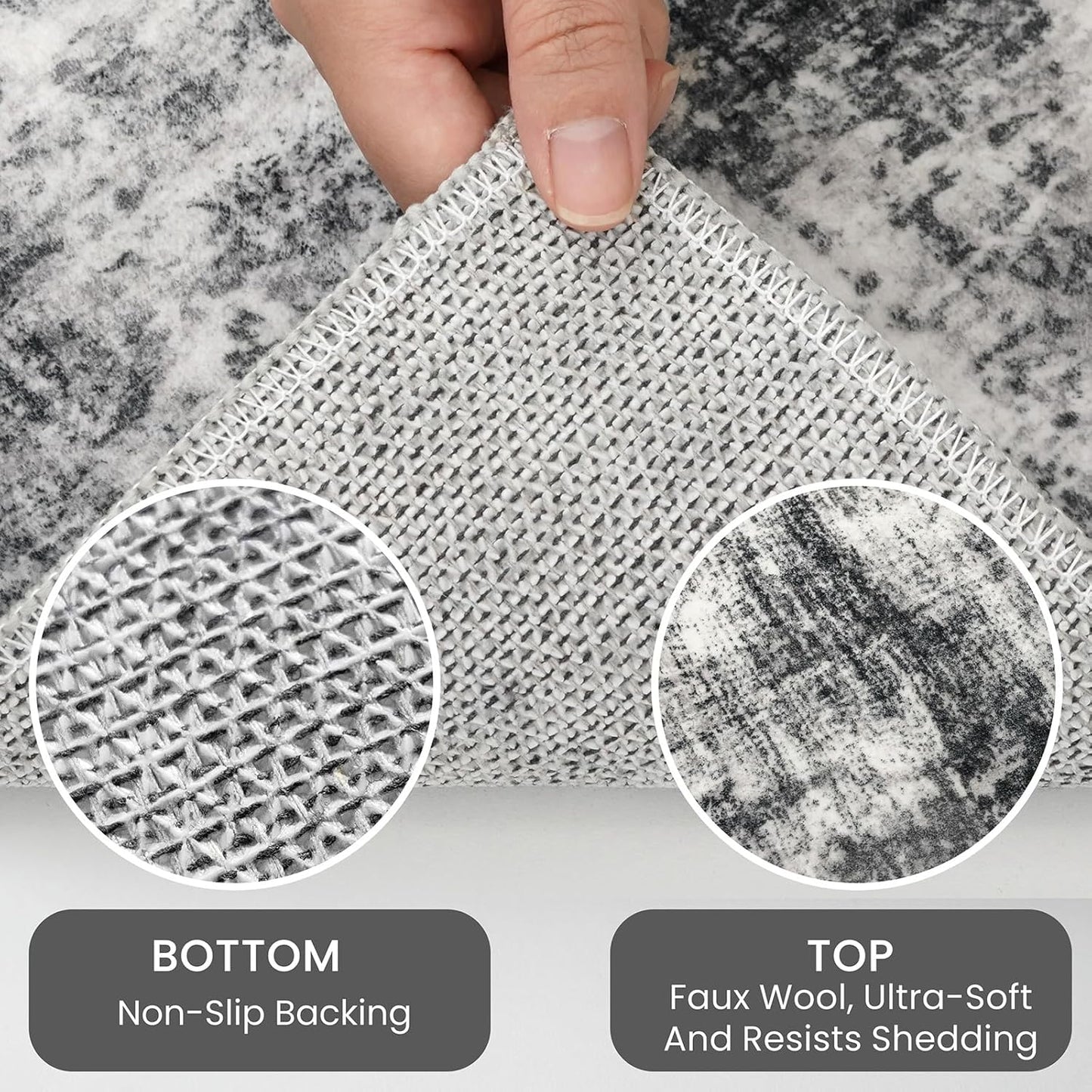 IOHOUZE Abstract Runner Rug 3x12 Ft Washable Runners for Hallways, Non Slip Kitchen Runner Printed Faux Wool Entryway Runner Indoor, Modern Abstract Floor Carpet for Hall Kitchen, Black Grey