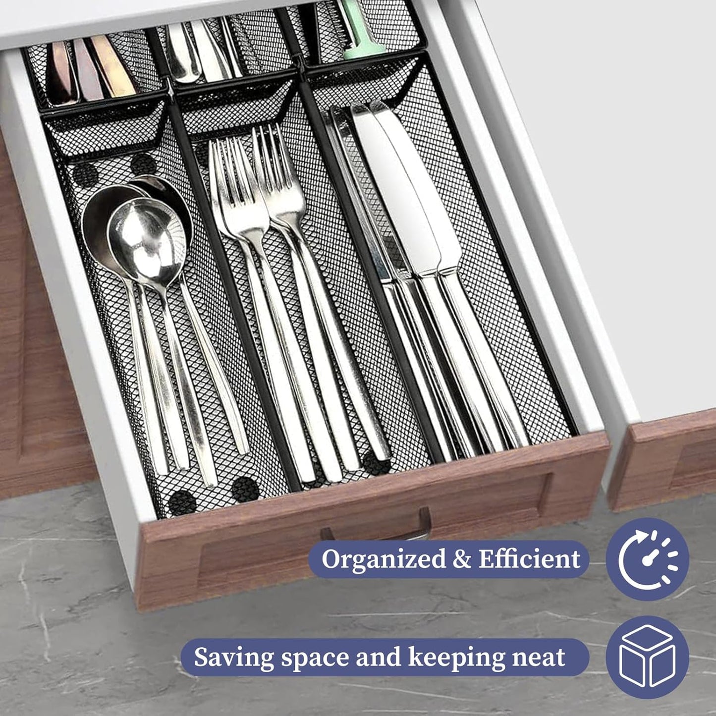 10 Pack Silverware Drawer Organizer 9 x 3 x 2 Inch Mesh Utensil Organizer for Kitchen Drawers with Interlocking Arm for Flatware Knives Spoons Fork Cosmetic Utensil Tabletop Storage Tray