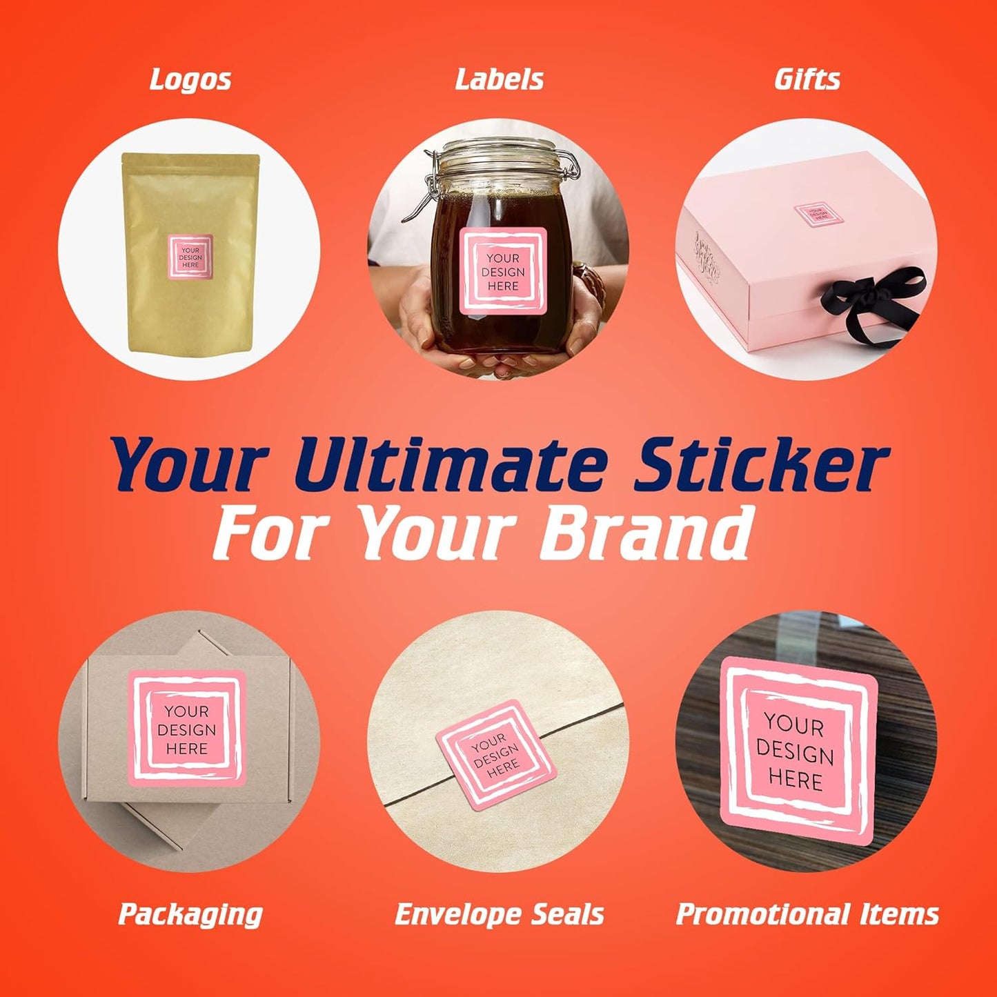 100 Custom Vinyl Stickers - Upload Your own Image, Text, Design, Logo - Personalized Logo Labels for Handmade, Packaging, Bottle, Jars, Candle, Brand Stickers (Mountain, 1.5x1.5 Square)