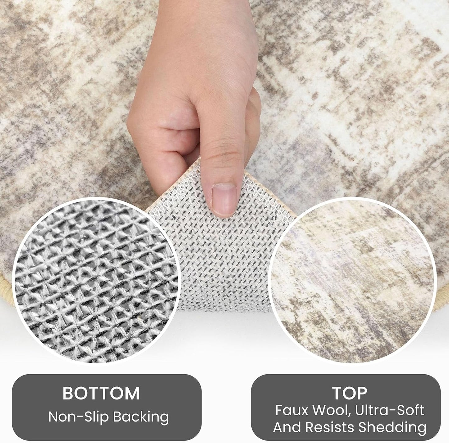 IOHOUZE Abstract Runner Rug 2x5 Ft Washable Runners for Hallways, Non Slip Kitchen Runner Printed Faux Wool Entryway Runner Indoor, Modern Abstract Floor Carpet for Hall Kitchen Bedroom, Beige Brown