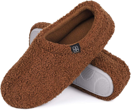 HomeTop Women's Fuzzy Curly Fur Memory Foam Loafer Slippers with Polar Fleece Lining