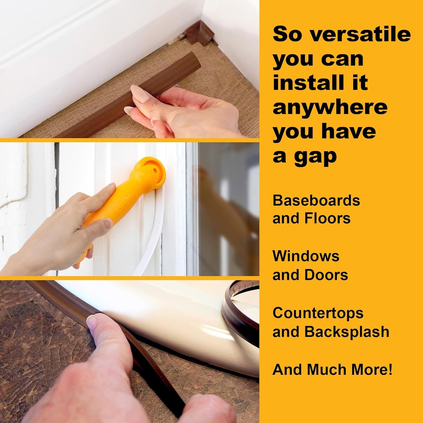 InstaTrim The Original Flexible Trim - 10ft Dark Brown 1/2" Wide Caulk Tape - Adhesive Trim with Many Uses Including Caulking for Bathtubs, Sinks, Counters, Tile, Floors - Made in USA