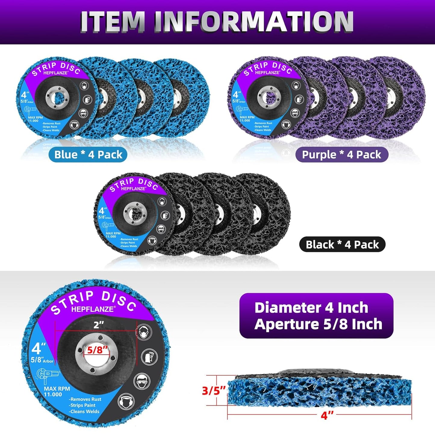 12 Pack Strip Discs 4 inch Stripping Wheel for Angle Grinder Clean and Remove Paint Coating Rust Welds Oxidation for Metal and Wood (4" x 5/8")