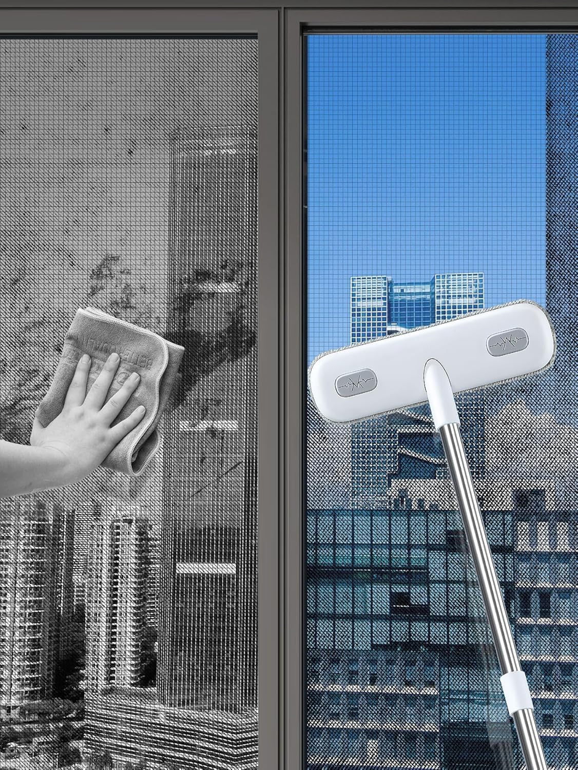 IMHO Cleaning Brush for Window Screen, Screen Cleaner Tool, 2 in 1 Mesh Screen Cleaning Brush, Small Brush for Patio, Door, Porch Screens, White &Grey Brush Cleaners for Screen