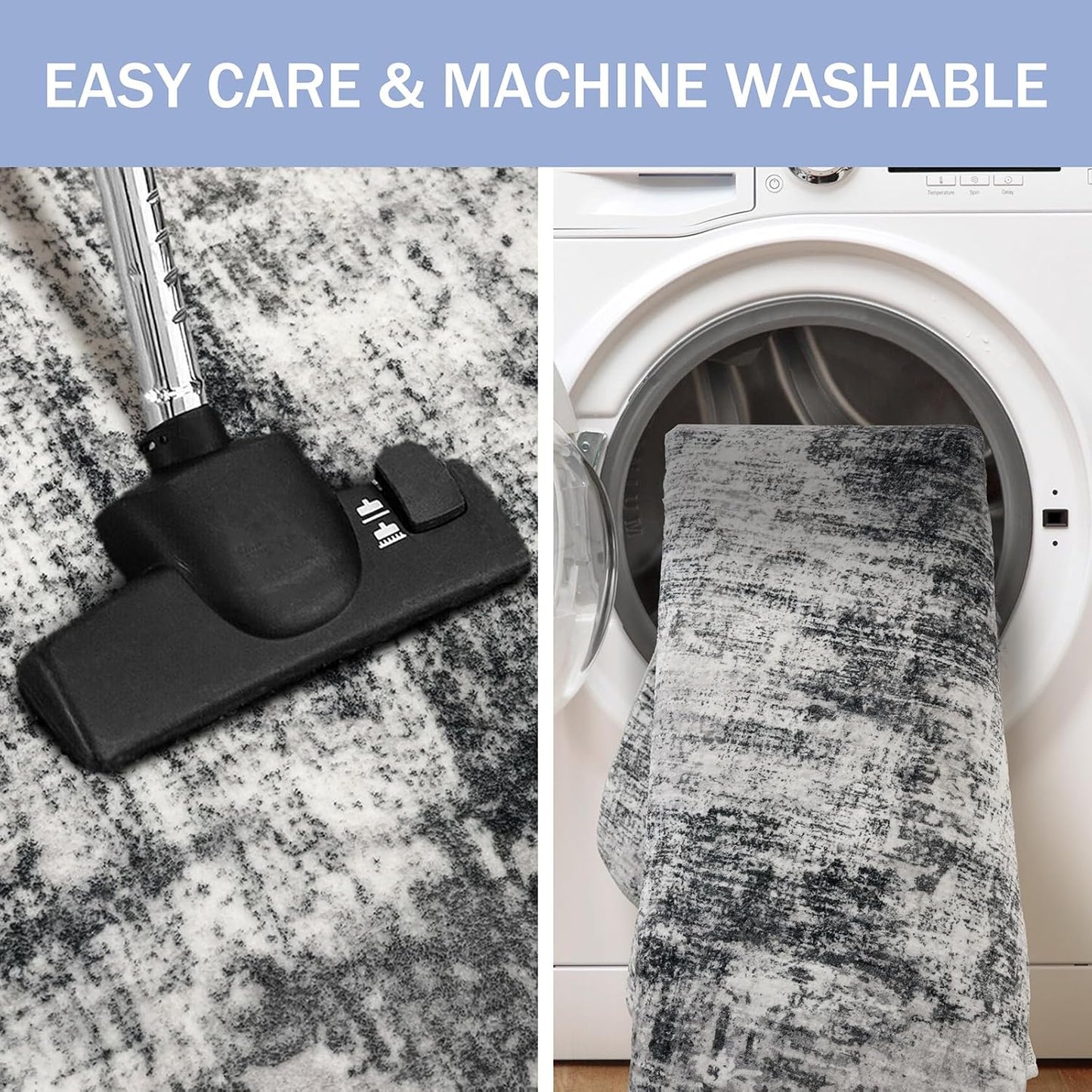 IOHOUZE Modern Abstract Area Rugs 5x7 Ft Washable Rugs for Living Room, Non Slip Dining Room Rug, Printed Faux Wool Rugs for Bedroom, Floor Carpet for Office Nursery Playroom, Black Grey