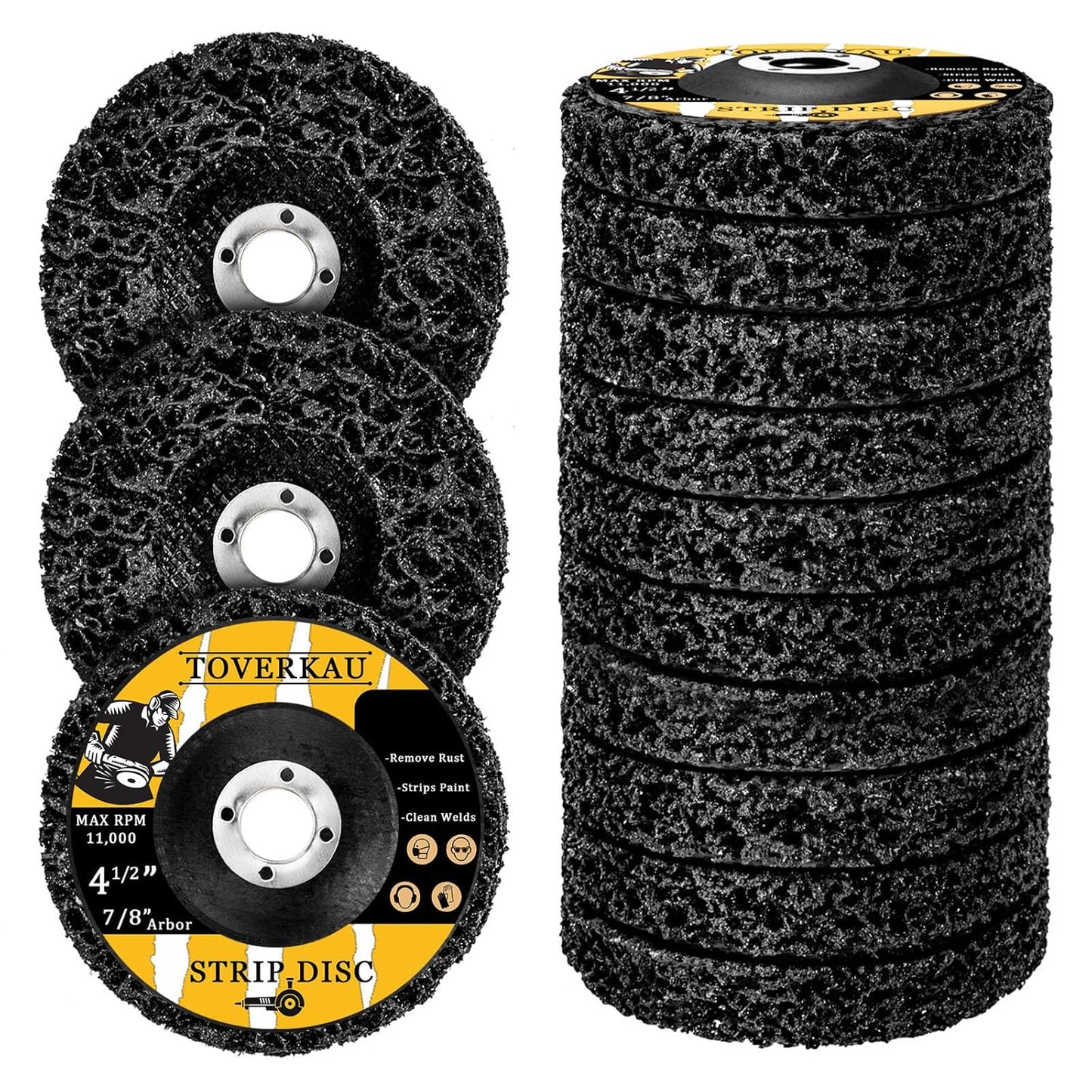 10 Pack 4.5 inch Strip Discs for Angle Grinder, Wire Stripping Wheel Paint Remover for Metal Surfaces, Abrasive Wheels Grinding Discs for Rust Welds Oxidation (4-1/2" x 7/8")
