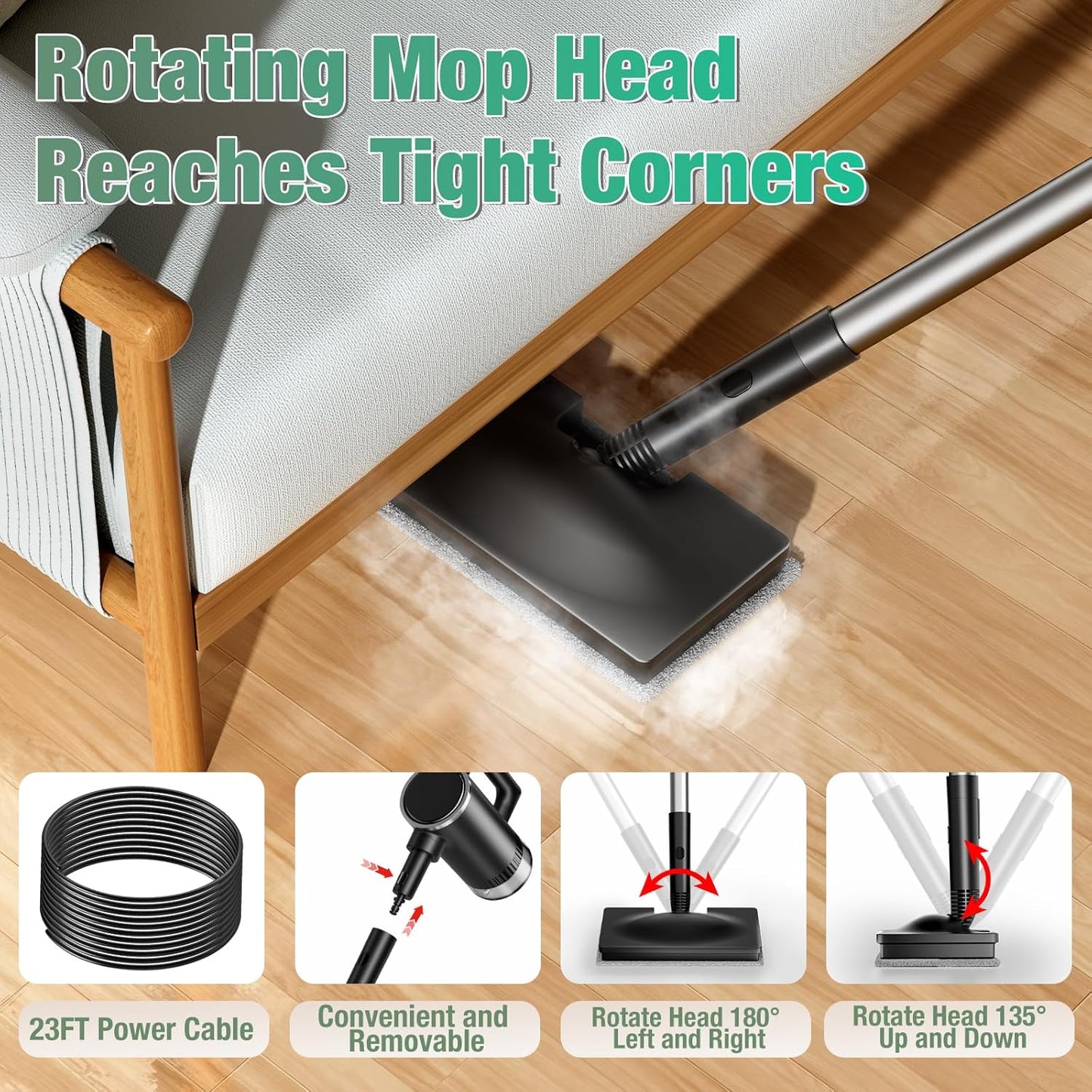 11-in-1 Steam Mop - Detachable Handheld Steam Cleaner with 500mL Tank, 260℉ Floor Steamer for Hardwood, Tile, Grout, Windows, Bath & Kitchen - 3-Level Steam Control, Multi-Purpose Floor Steam Cleaner