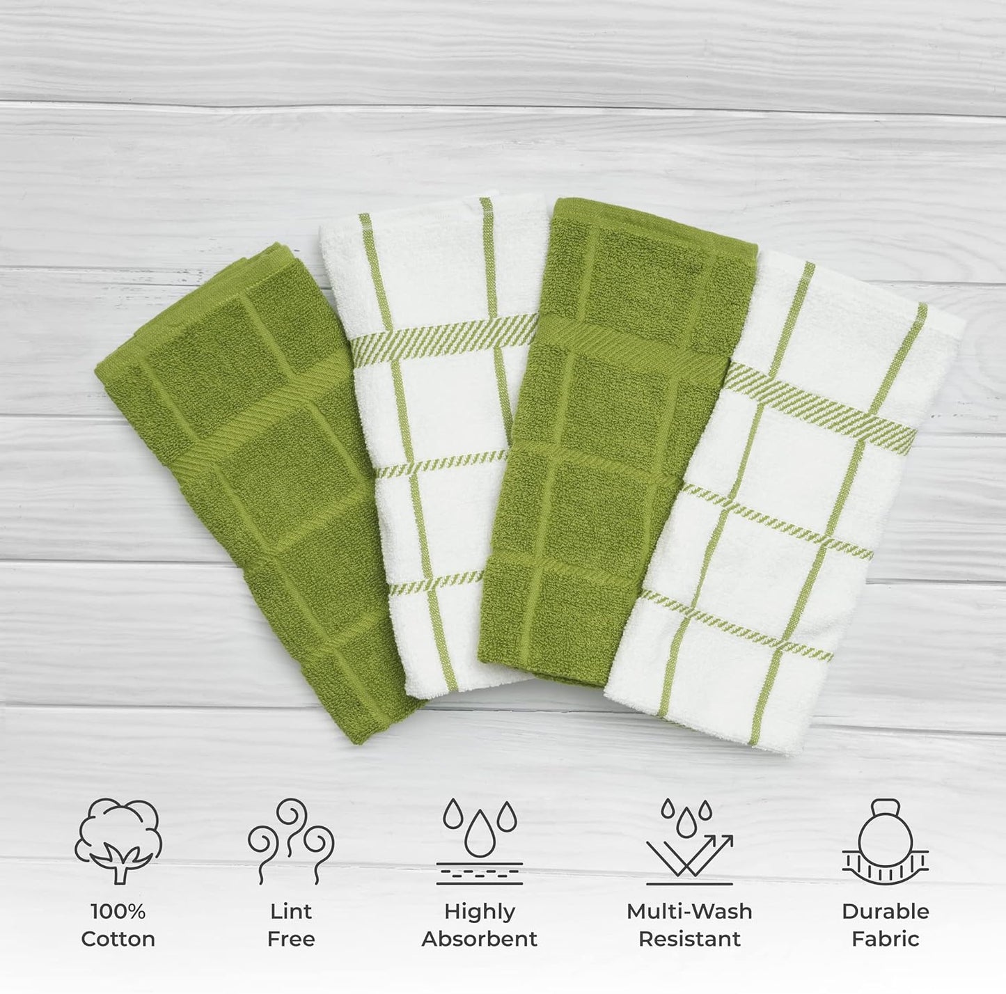 100% Cotton Terry Dish Cloth & Dish Towel, 6 Pack, Super Soft and Absorbent Kitchen Towels, Perfect for Kitchen Cleaning and Dish Washing (Green (DT and DC Combo))